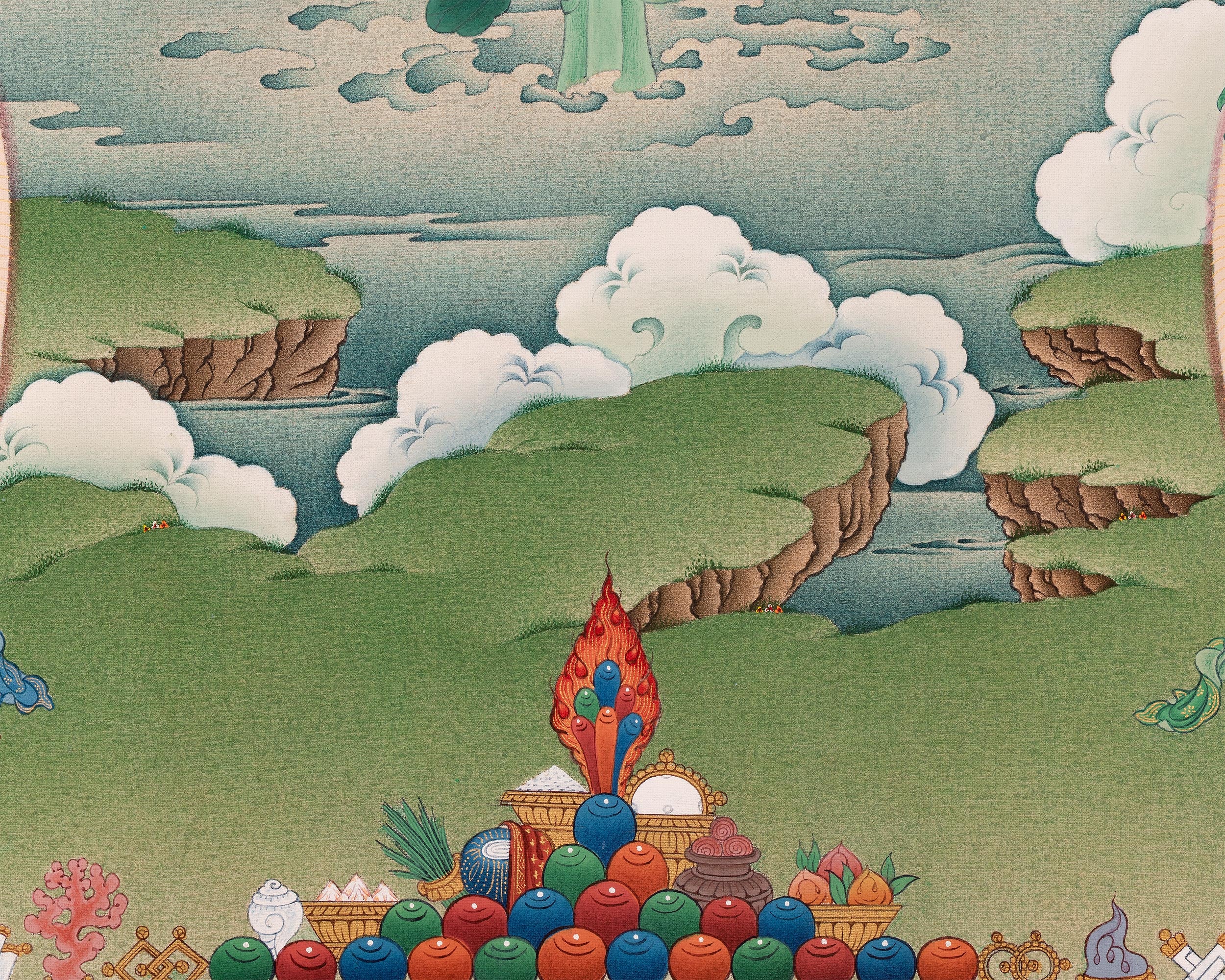 Tibetan Standing Guru with Four Bodhisattva | High-Quality Giclee Canvas Print