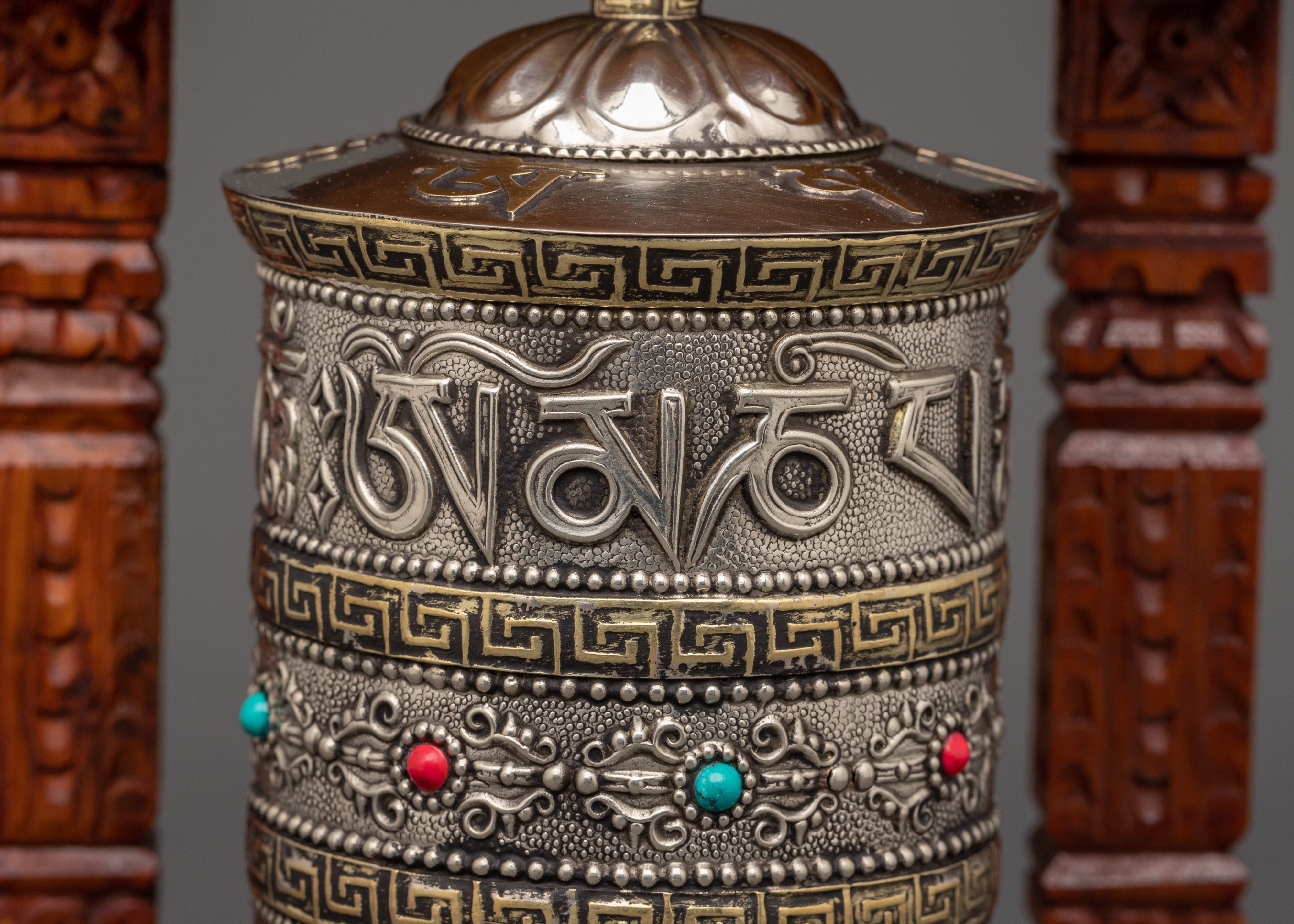 Hand-Carved Tibetan Wooden Prayer Wheel | Sacred Buddhist Spinner