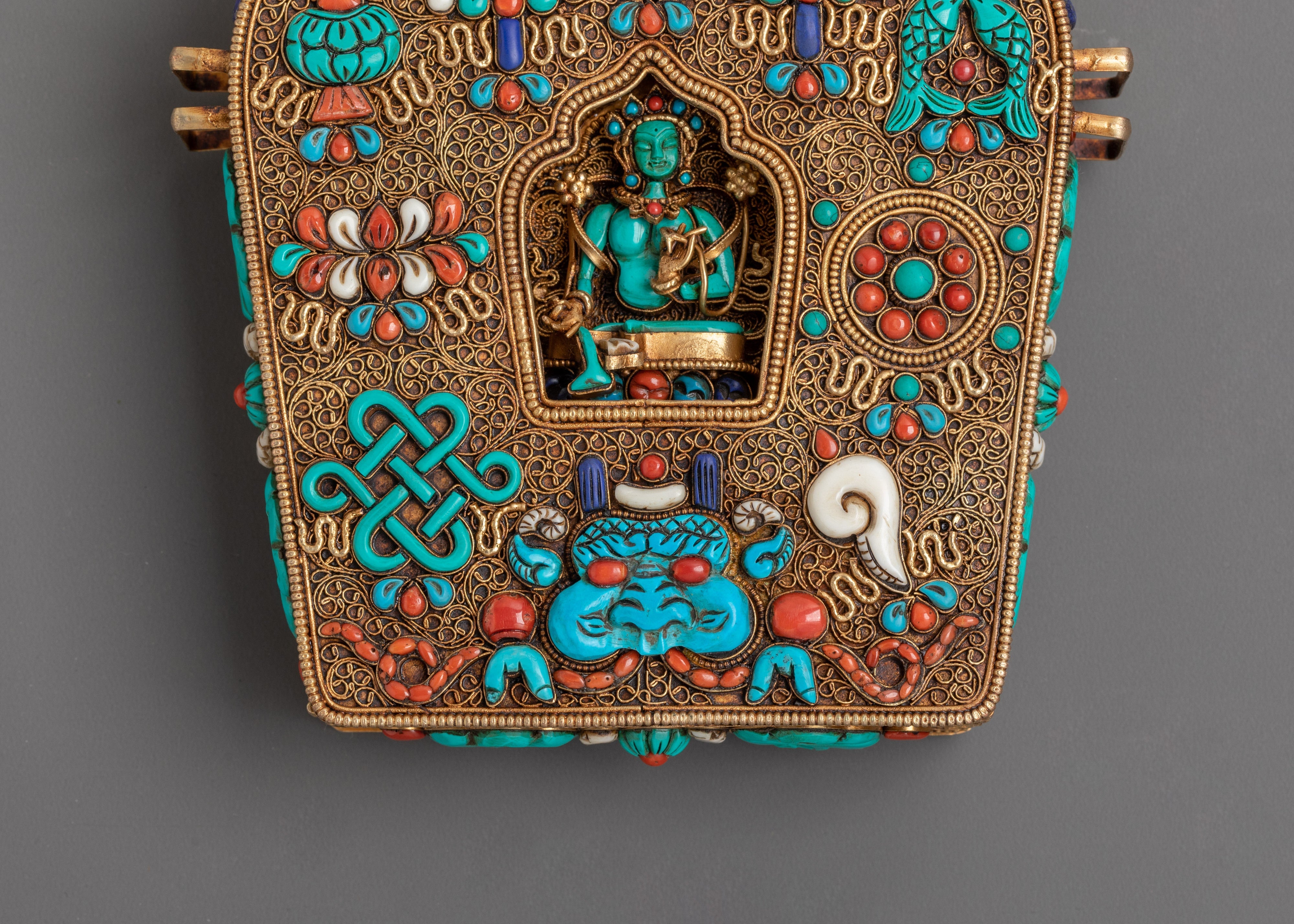 Ghau Box with Green Tara Figure | Sacred Tibetan Altar Decor