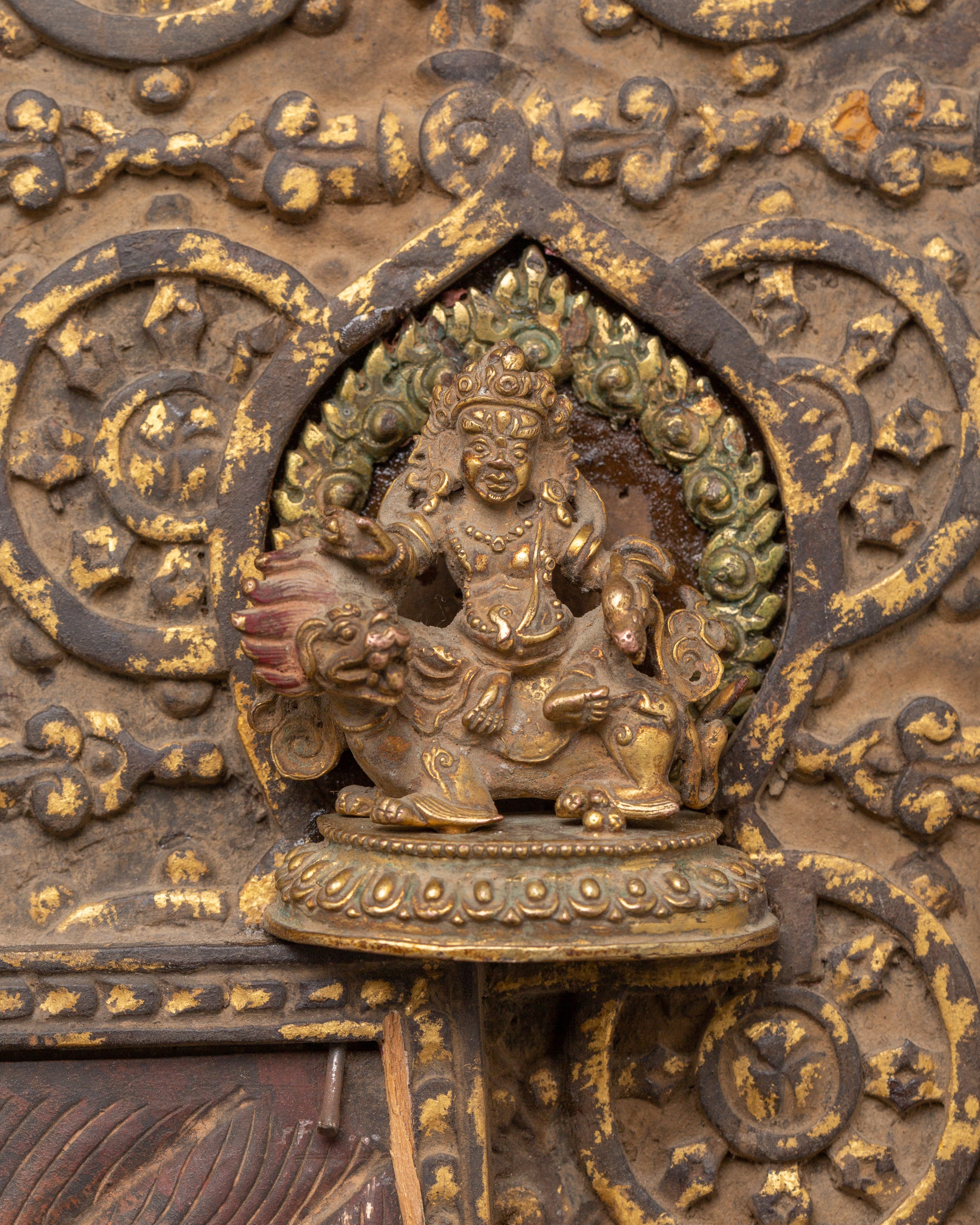 Mahakala Deity Wall Hanging with Four Deities and Vajra Design