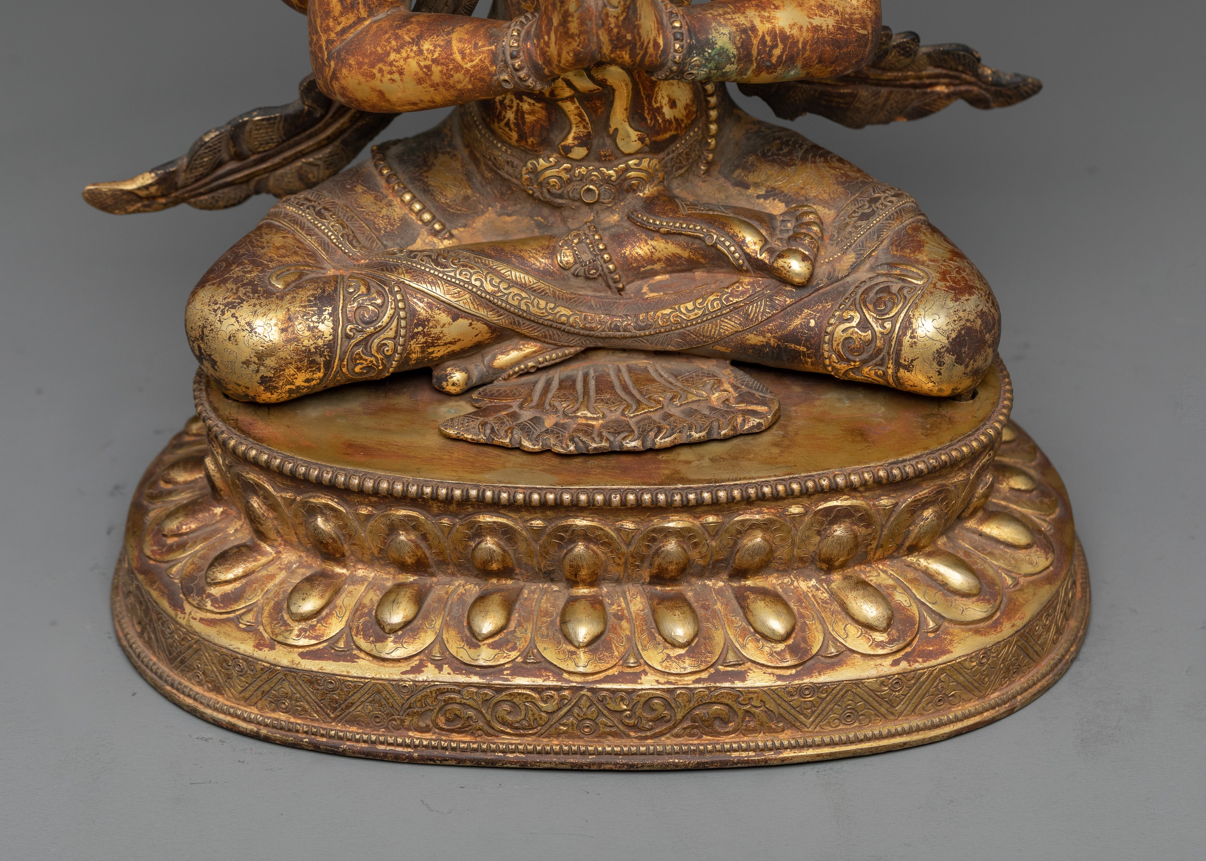 Antique Chenrezig Bodhisattva Statue | 24K Gold Gilded Compassion Deity