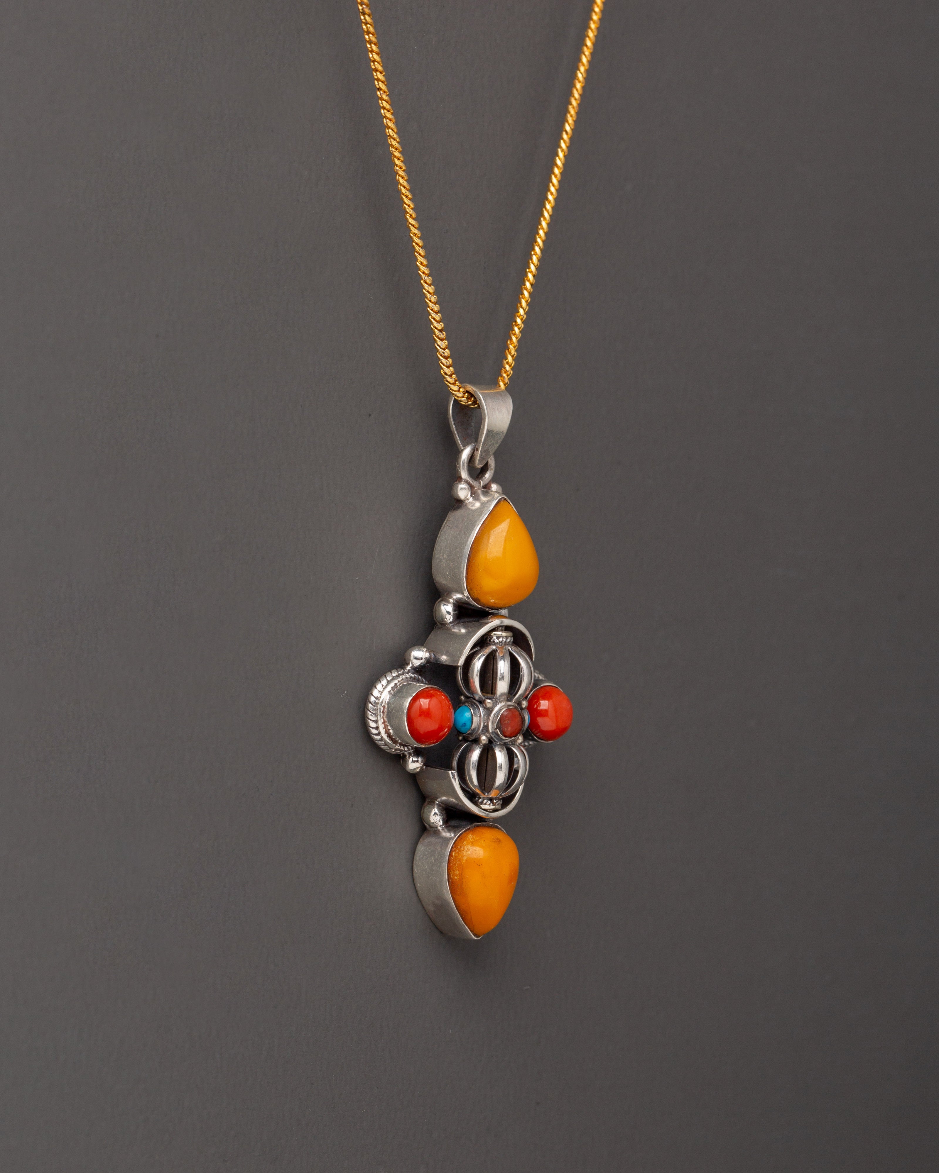 Vajra Locket with Sacred Stones | Tibetan Spiritual Jewelry
