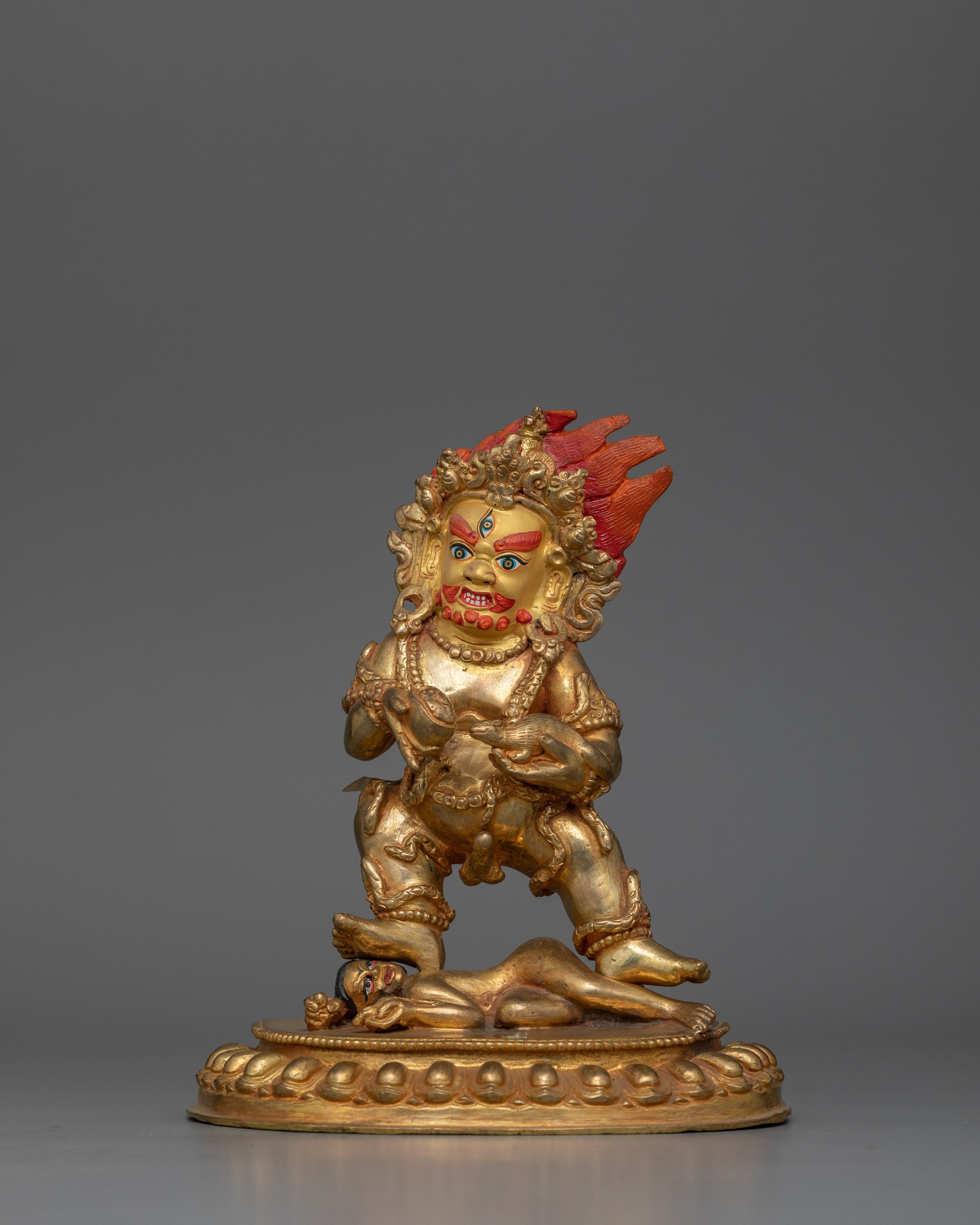 24K Gold Black Dzambhala Sculpture | Buddhist Protector of Wealth and Harmony