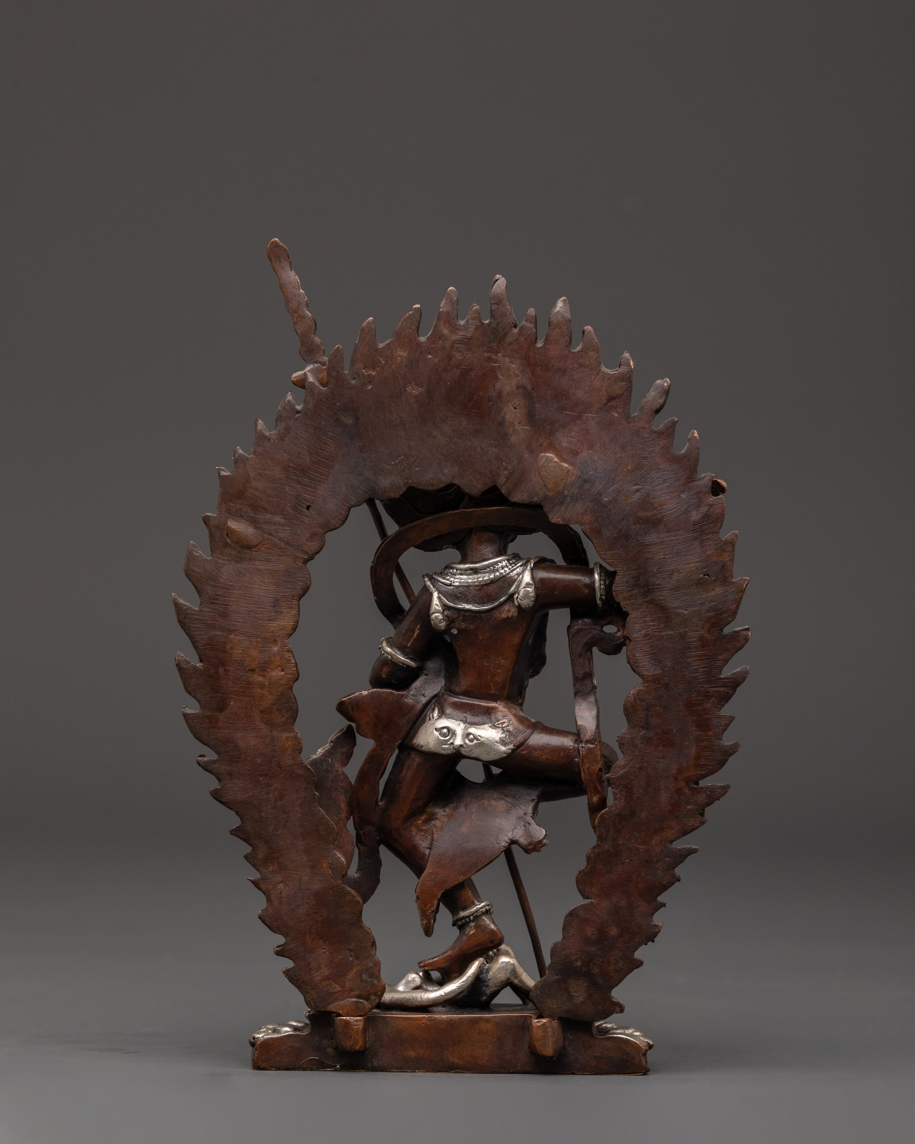 Yogini Simhamukha Statue | Sacred Oxidized Copper & Silver-Plated Sculpture