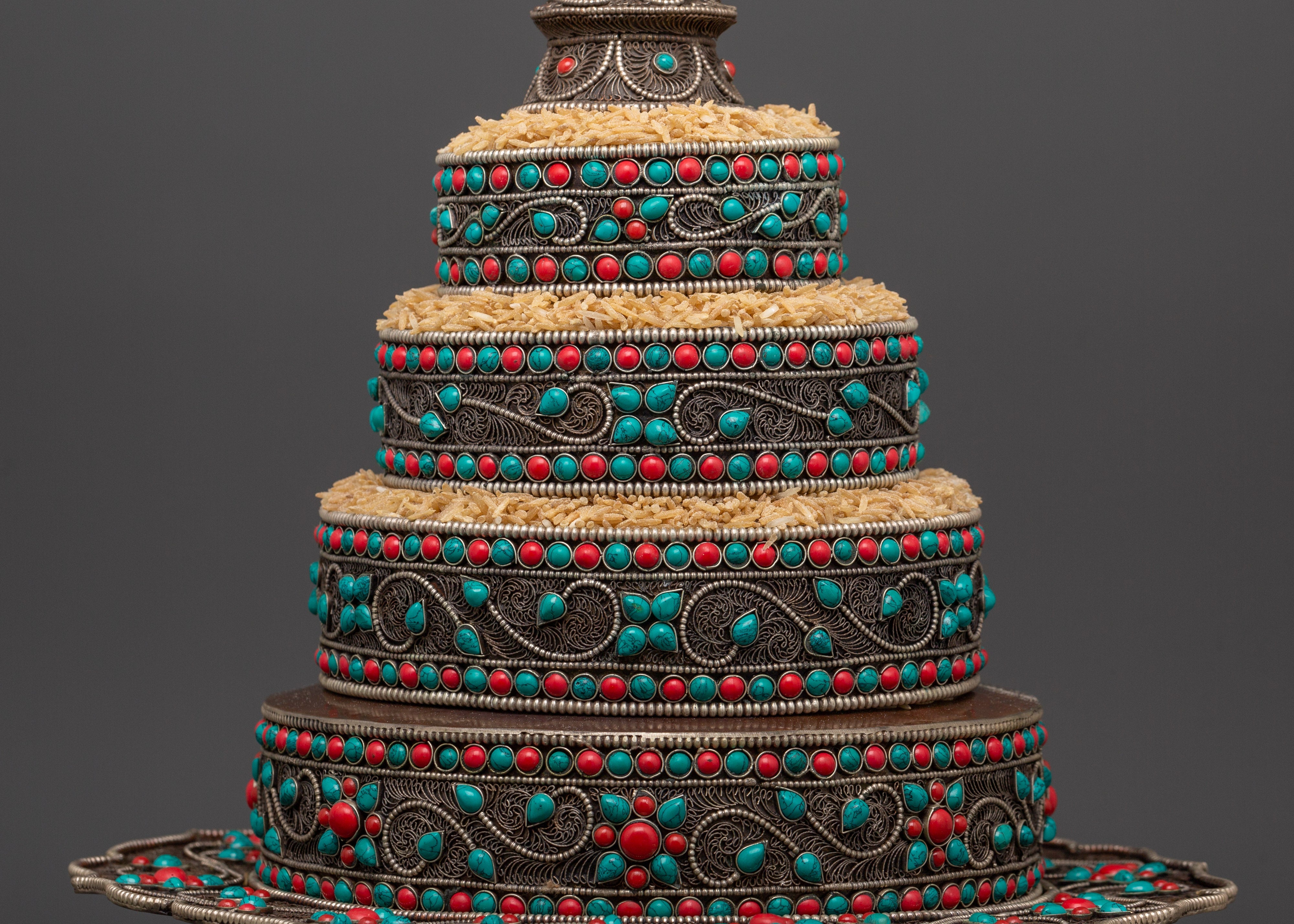 Tibetan Mandala Offering Set with Coral | Buddhist Ritual & Altar Offerings