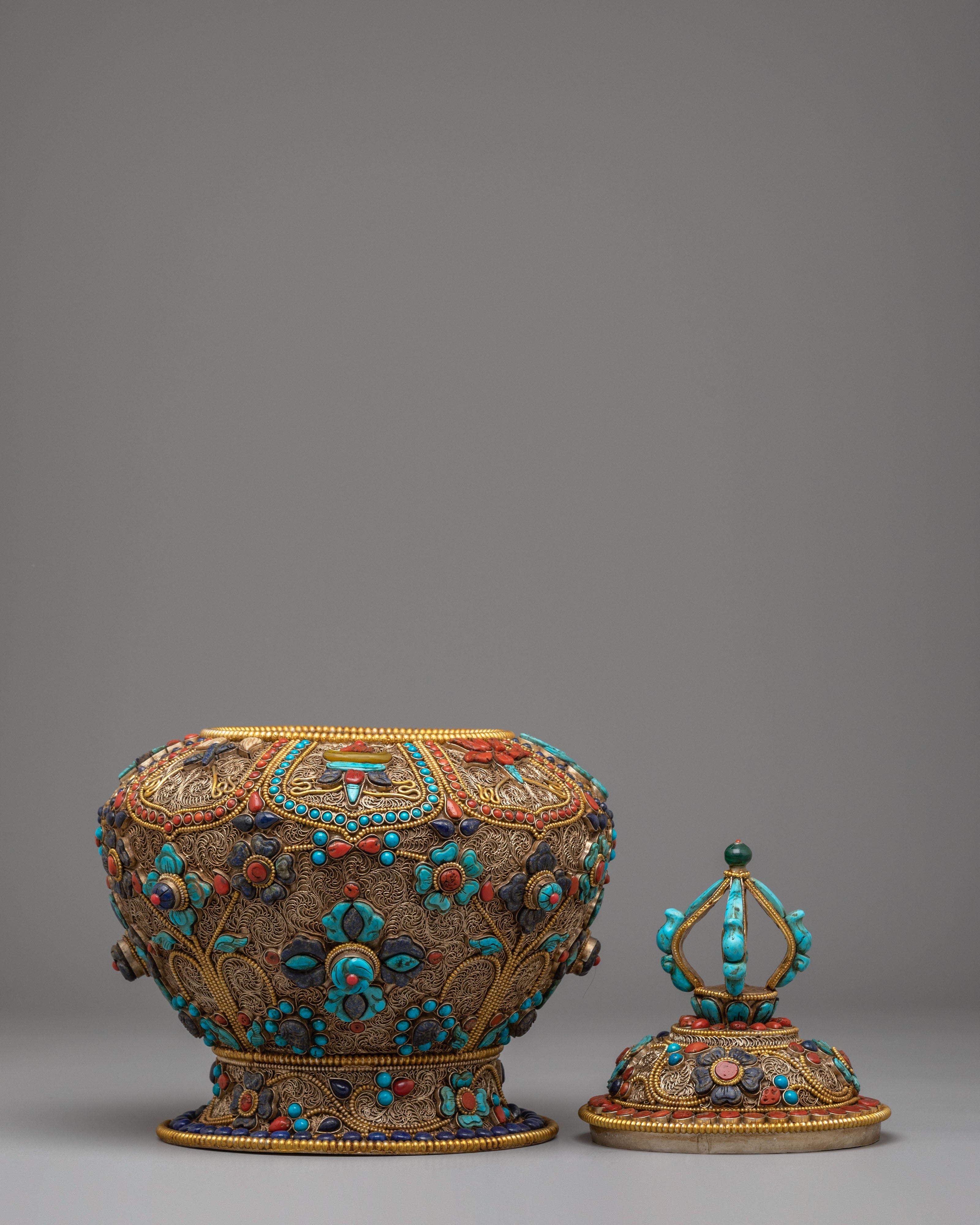 Buddhist Shrine Rice Pot | Filigree Silver Offering Vessel
