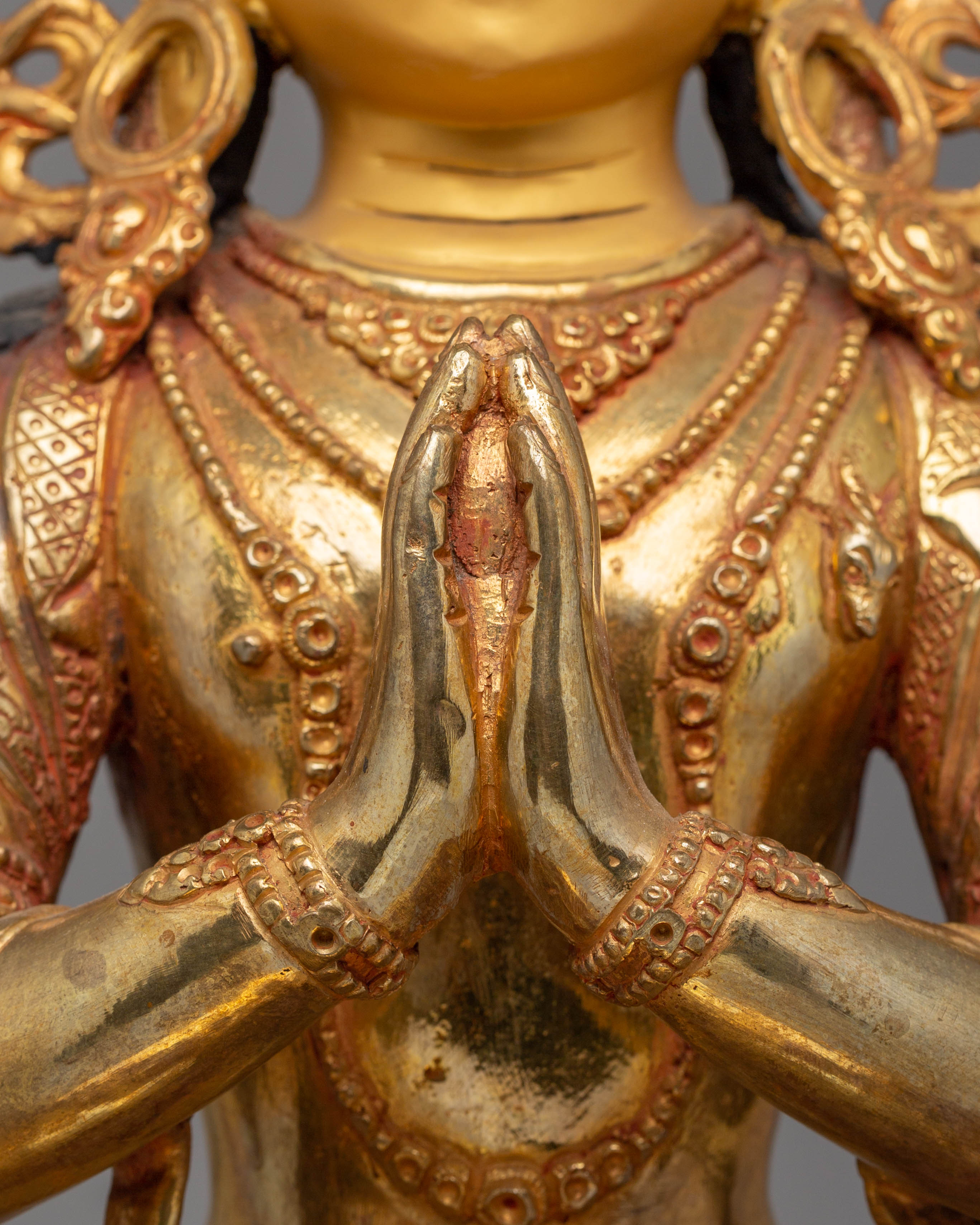 Handcrafted Chenrezig Golden Statue | Tibetan Buddhist Deity