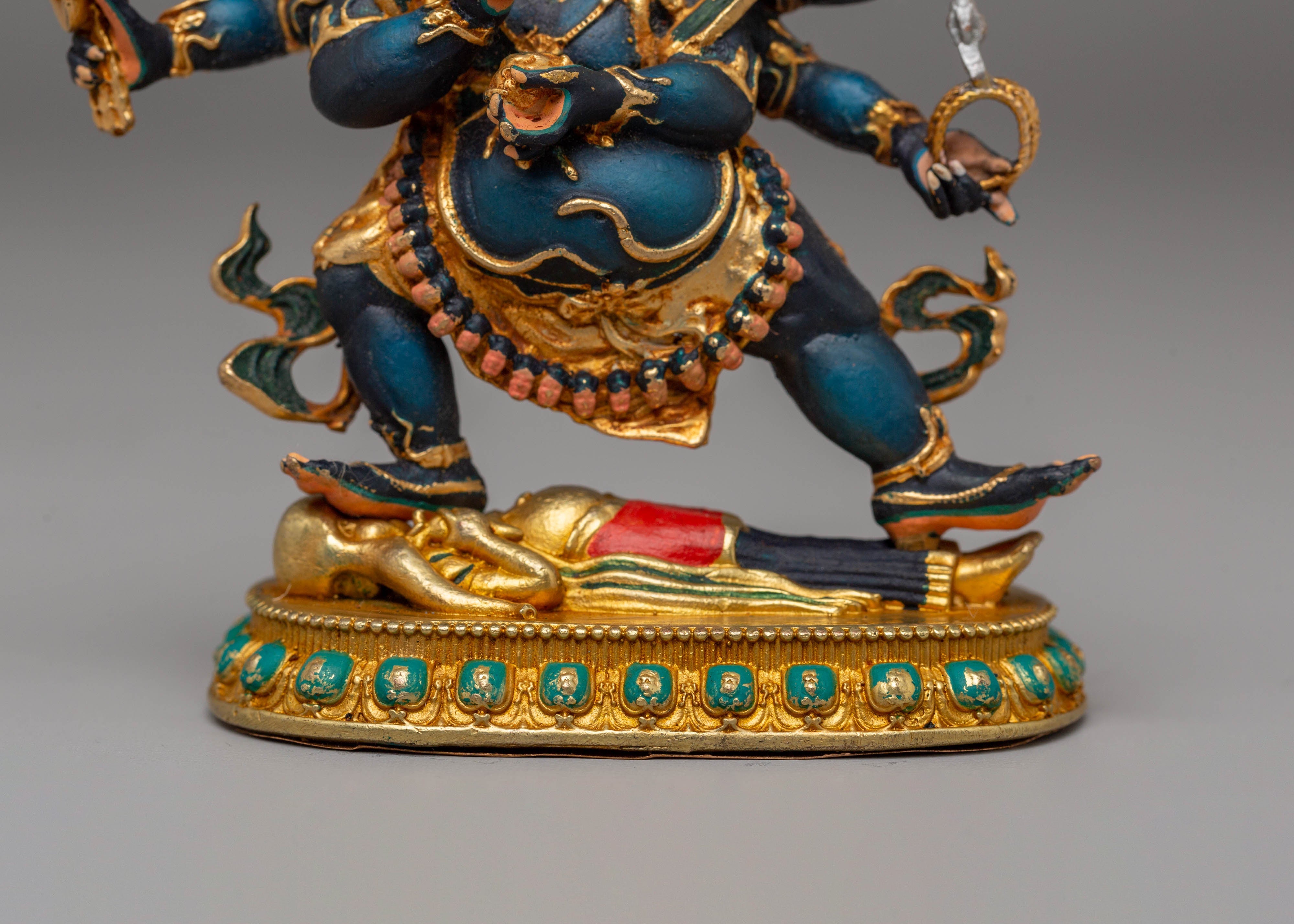 Handcrafted Tibetan Six Armed Mahakala Sculpture | A Sacred Guardian