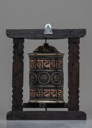 Sacred Buddhist Wooden Base Prayer Wheel | Perfect for Meditation and Ethnic Spiritual Decor