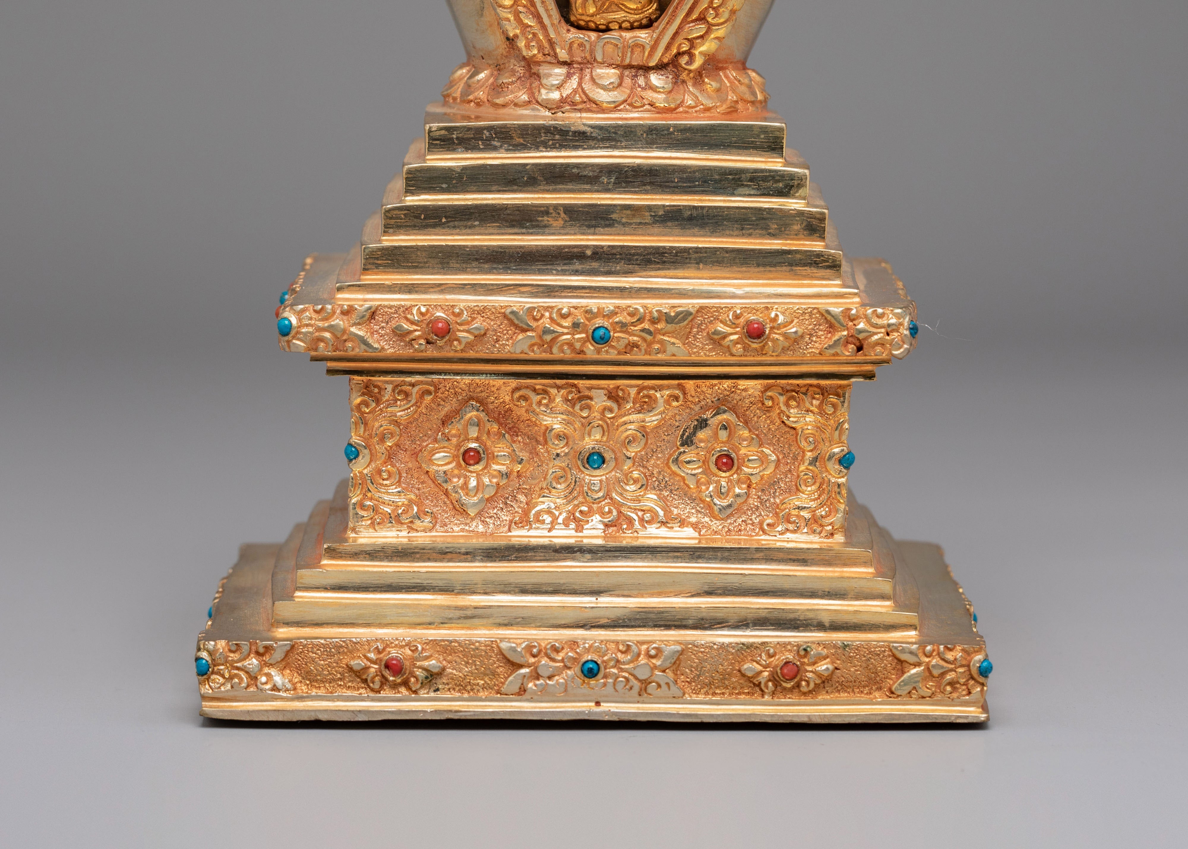 Gold Plated Enlightenment Stupa | Buddhist Stupa for Meditation