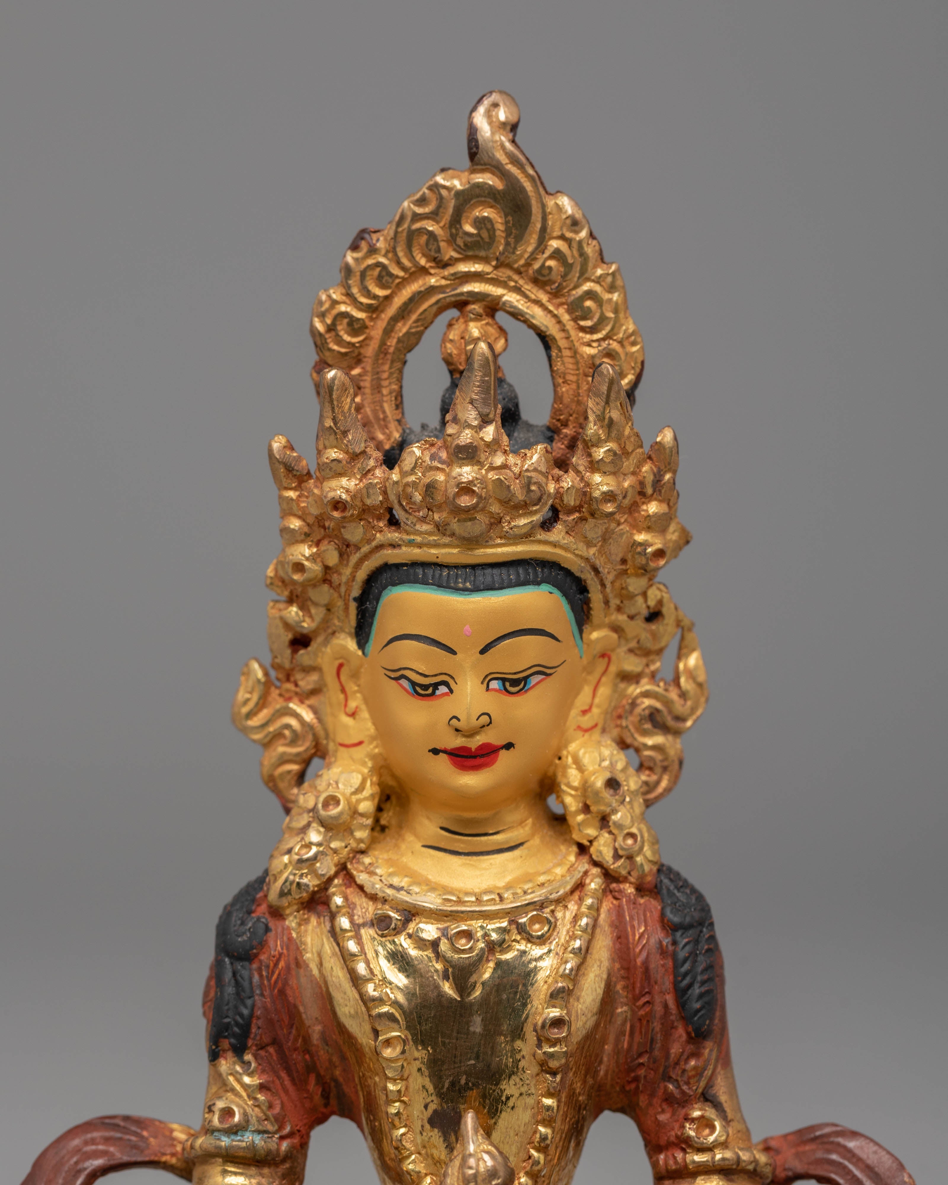 Handcrafted Mitrugpa Copper Statue with 24K Gold Gilding and Acrylic Color