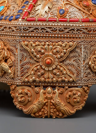 Tibetan Decorative Treasure Box | Buddhist Treasure Box with Turquoise & Coral Inlays