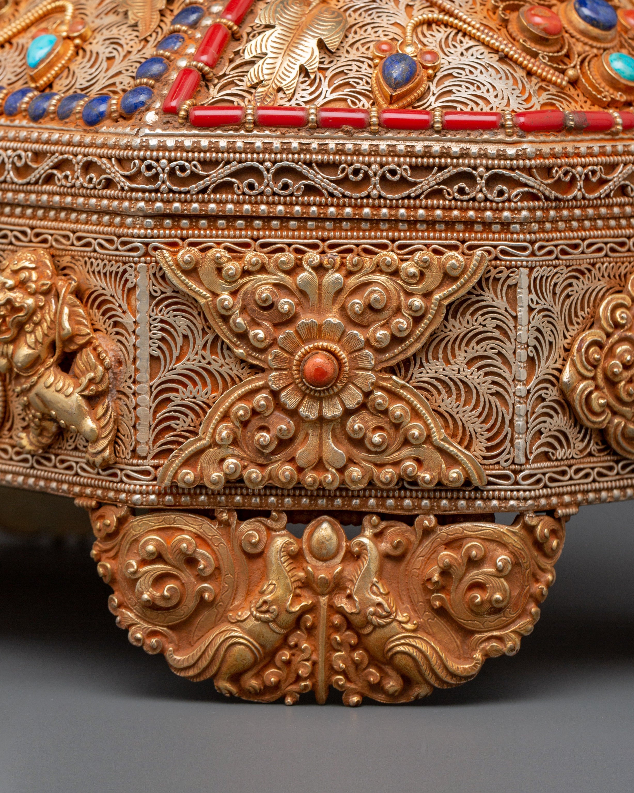 Tibetan Decorative Treasure Box | Buddhist Treasure Box with Turquoise & Coral Inlays