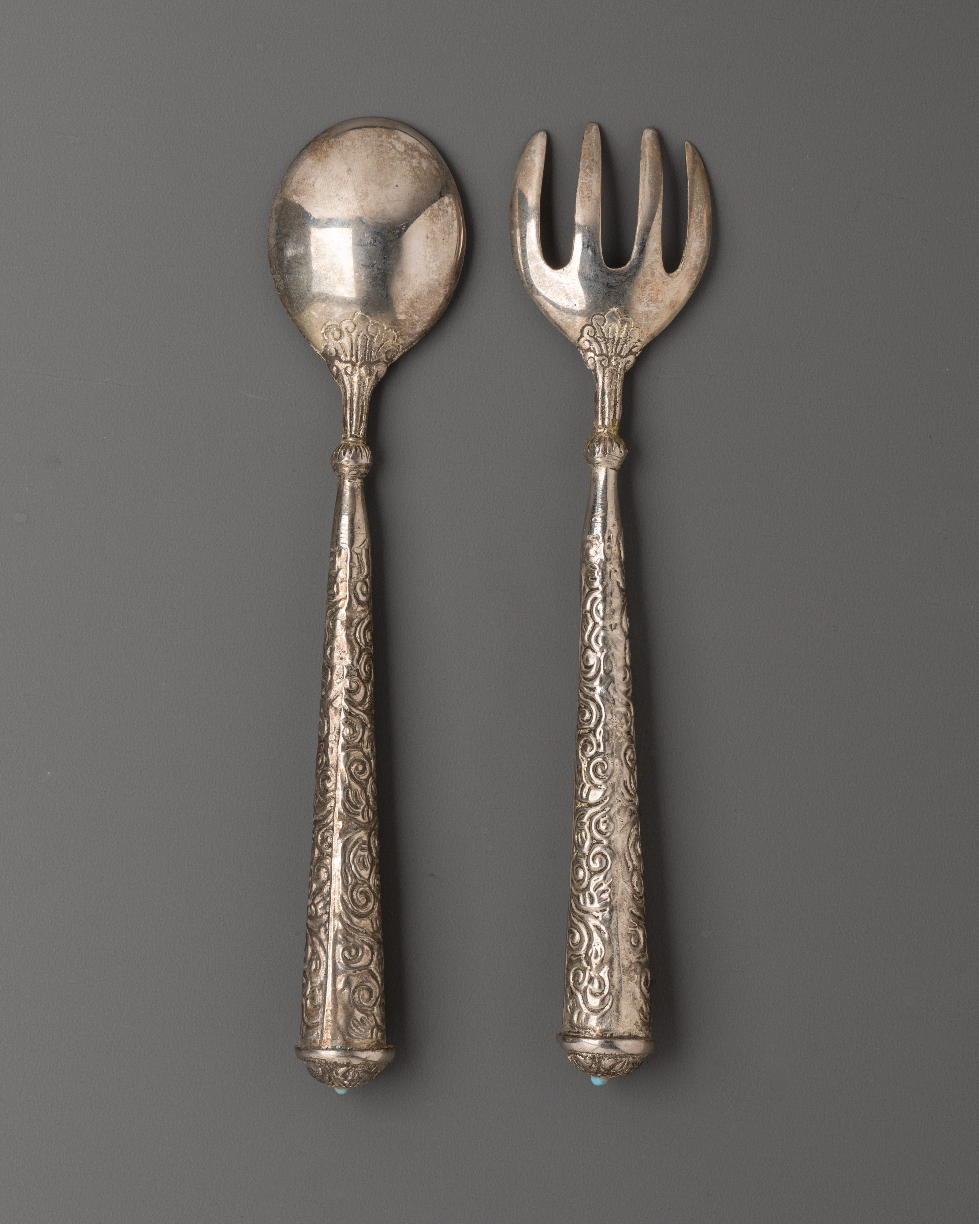 Handcrafted Spoon and Fork Pair | Intricate White Metal Design for Elegant Dining