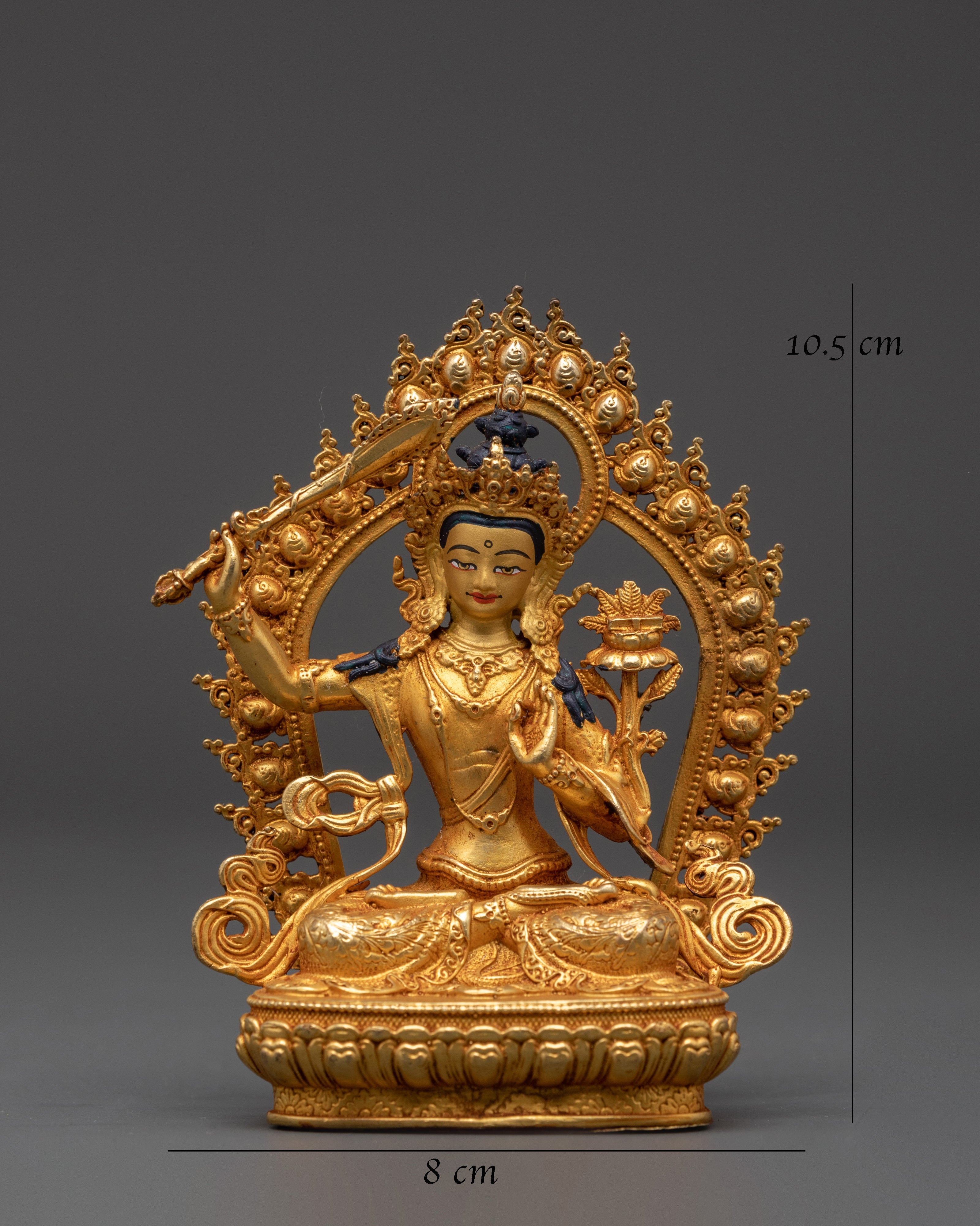 Manjushri Mahayana Deity Statue | Wisdom Bodhisattva in Gold-Plated Copper