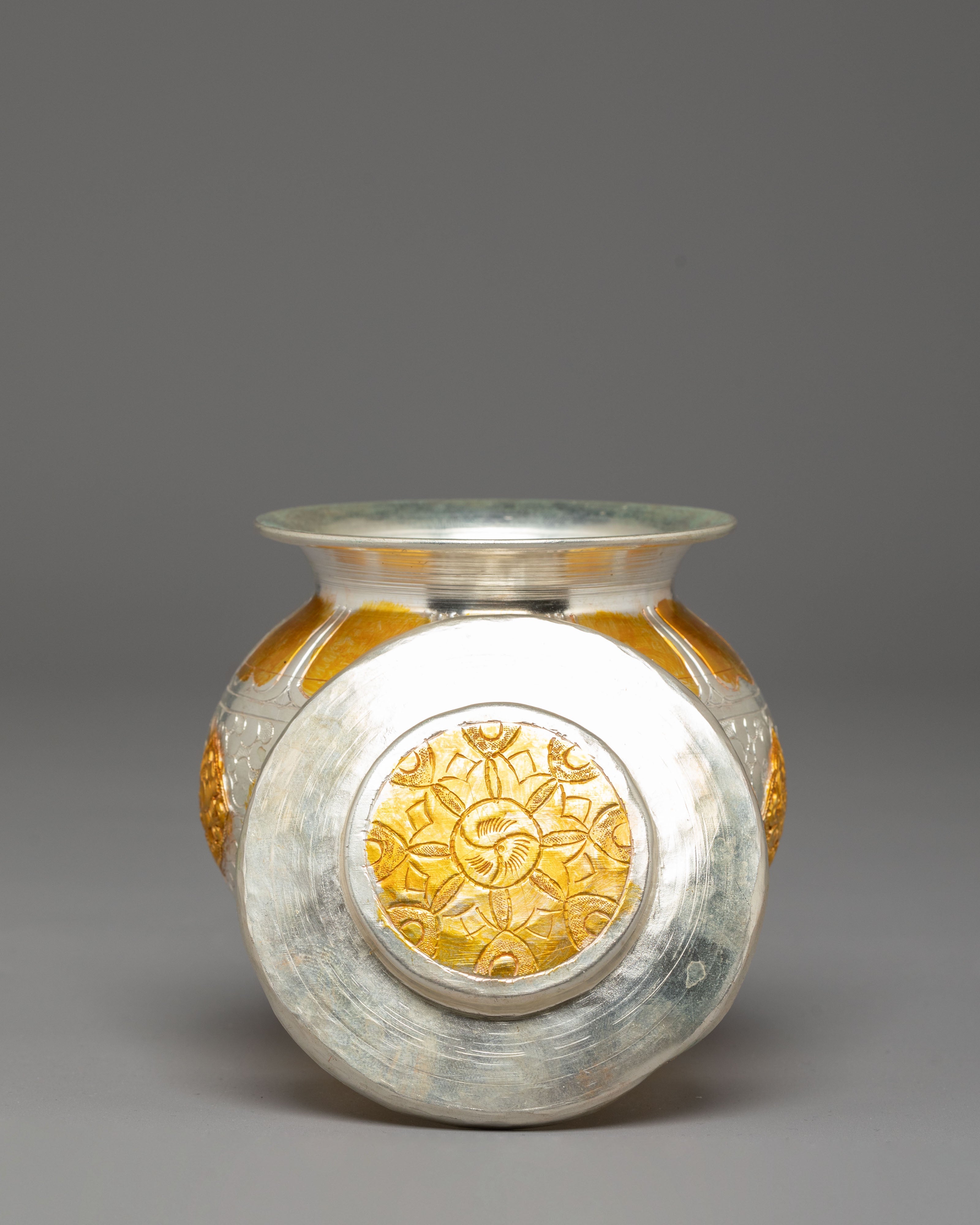 Gold Plated Rice Pot for Offering | Copper and Silver Plated Ritual Item for Altar
