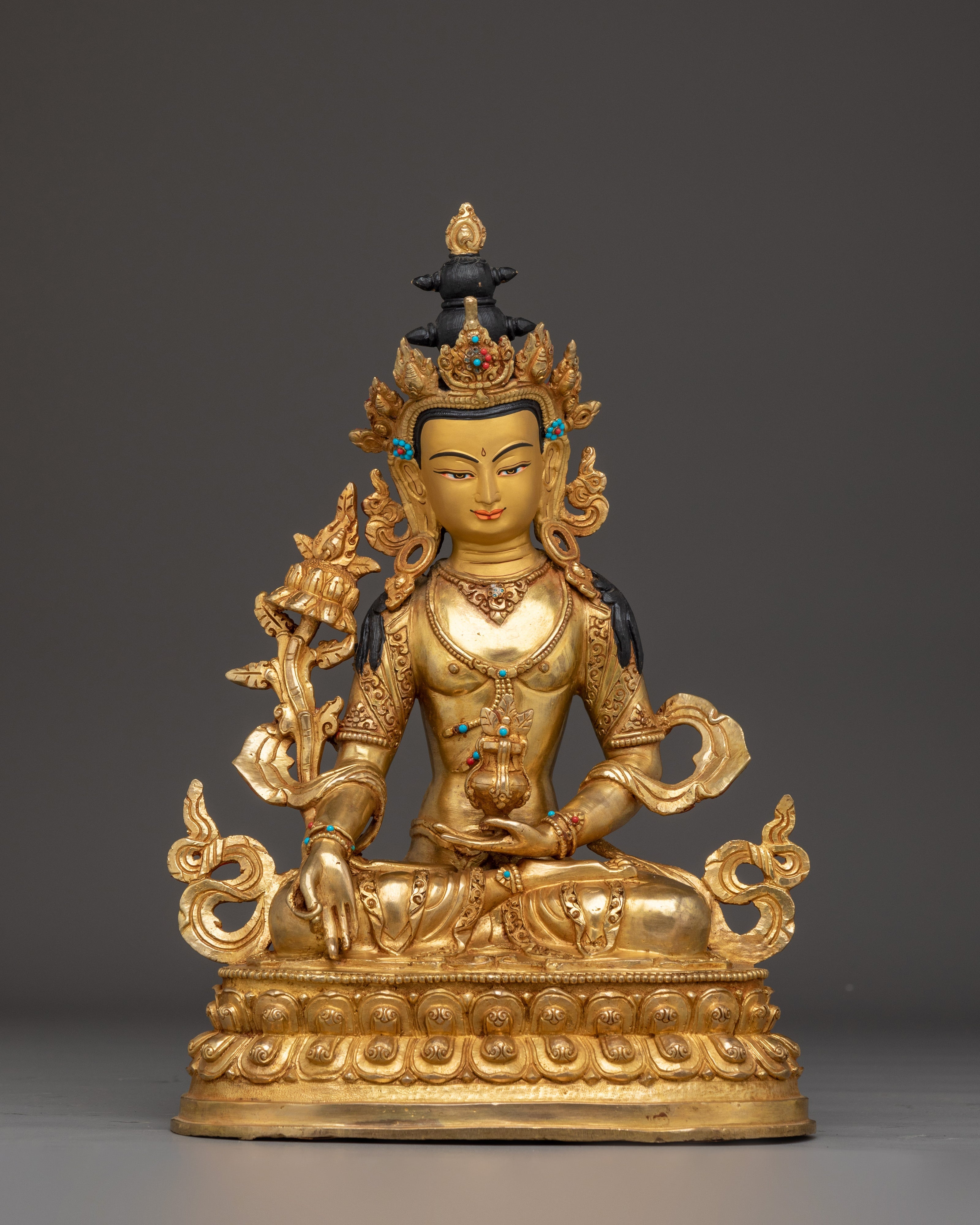Amitayus Statue in Copper with Gemstones