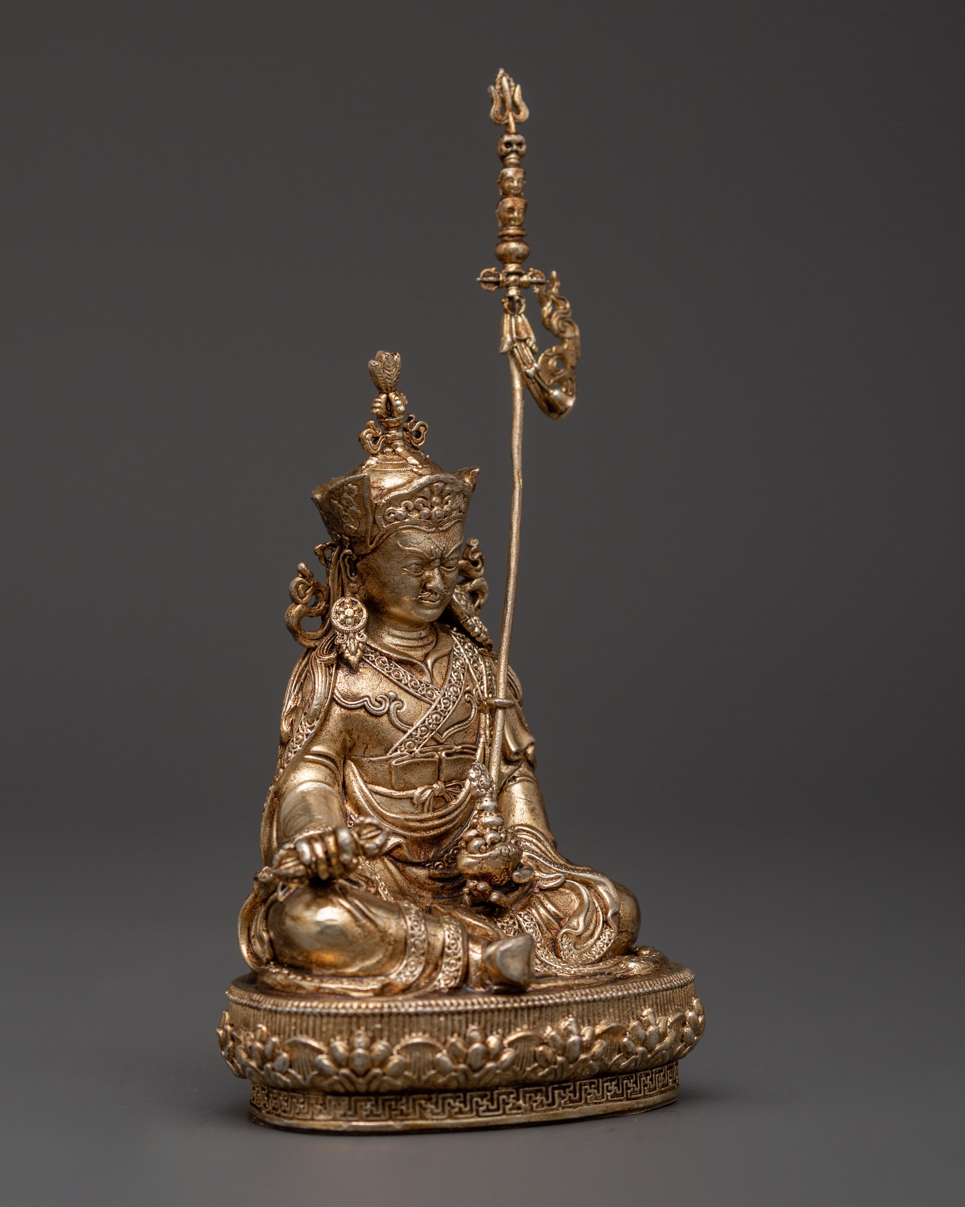 Gold-Plated Guru Rinpoche Statue in Copper | Sacred Sculpture