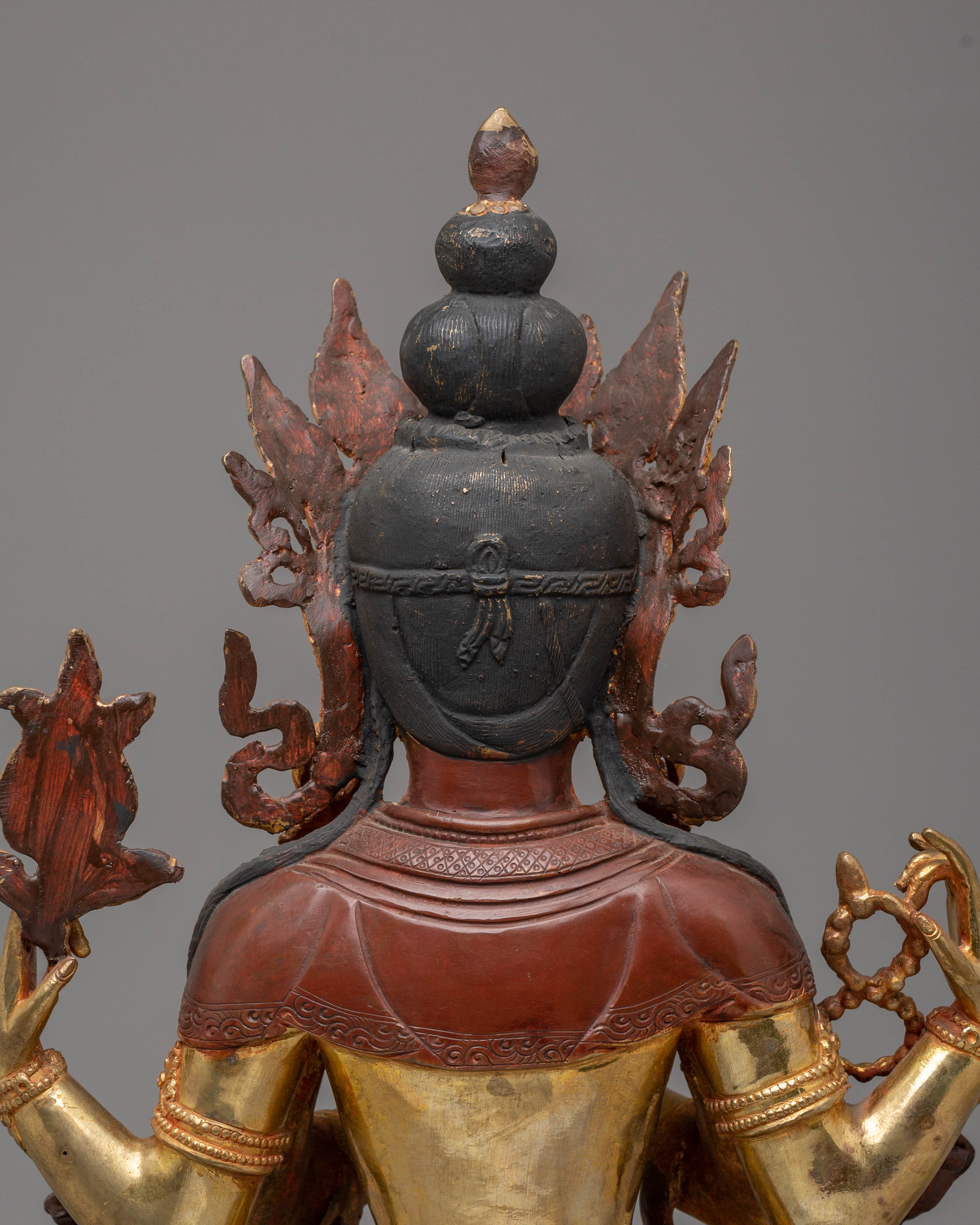 Handcrafted Chenrezig Golden Statue | Tibetan Buddhist Deity