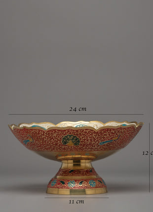 Brass Food Tray for Altar | Handcrafted Color-Printed Ritual Offering Tray