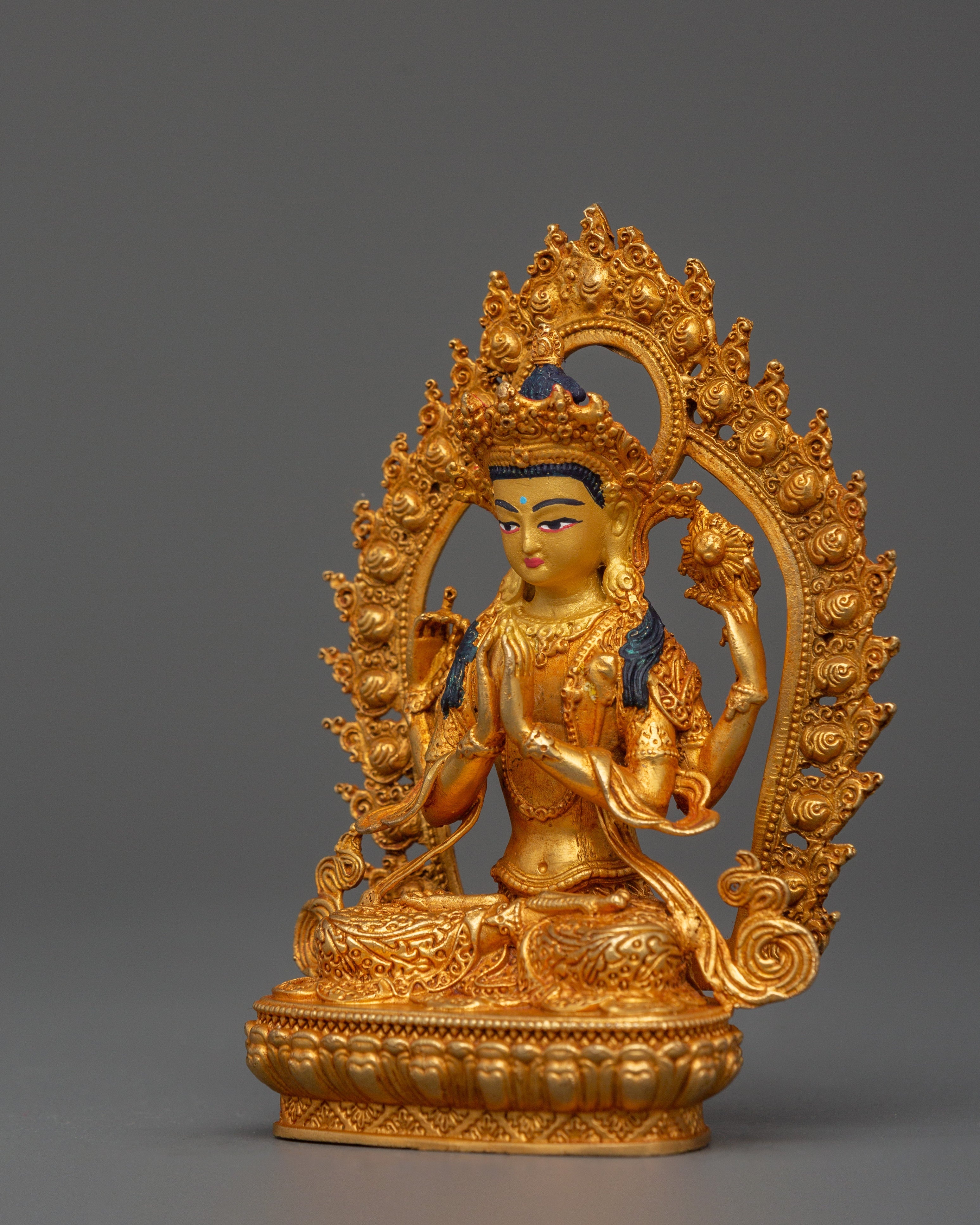 Gold Plated Chenrezig Statue in copper | Tibetan Bodhisattva of Compassion
