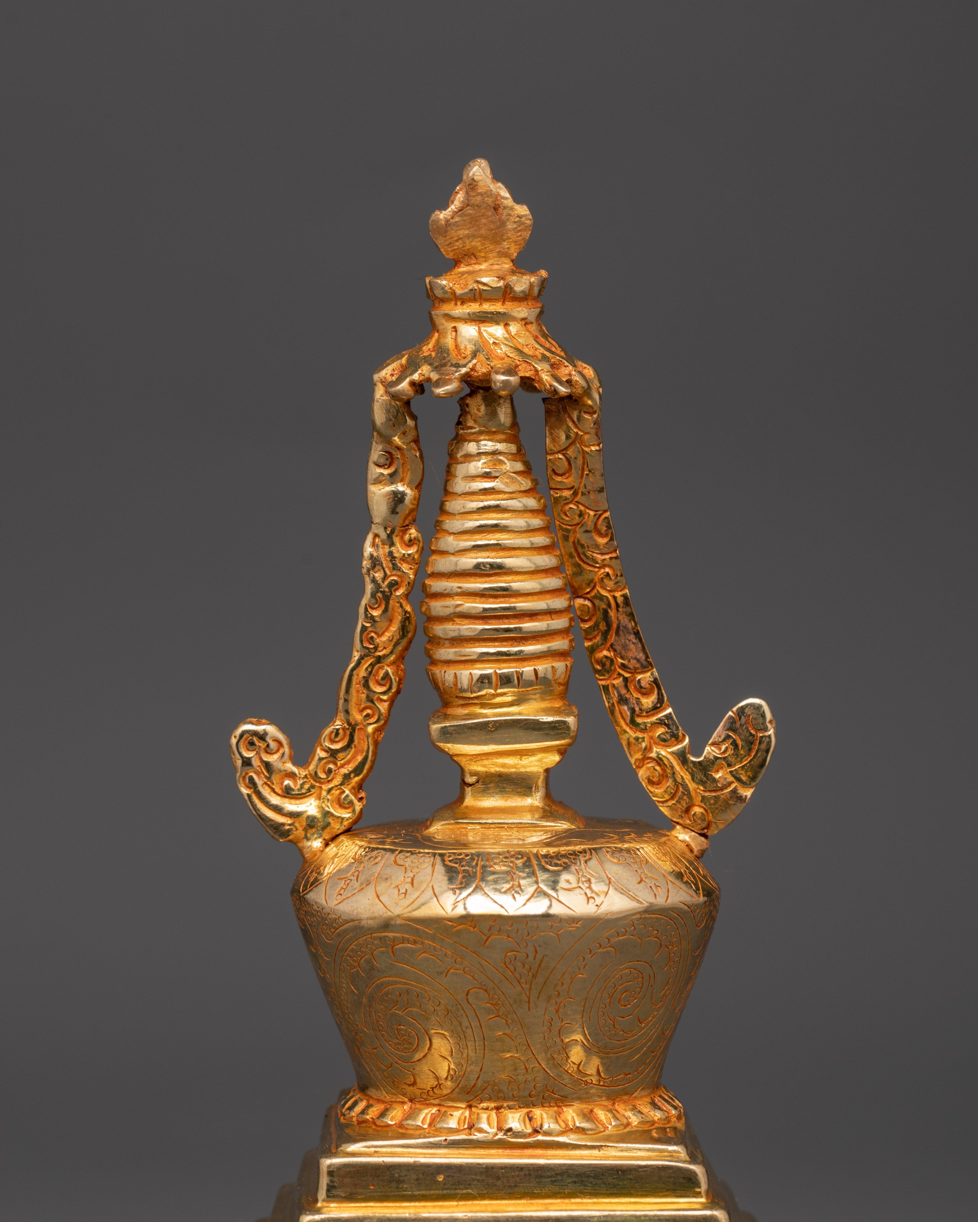 Handcrafted Gold-Plated Tibetan Stupa | Tibetan Ritual Shrine