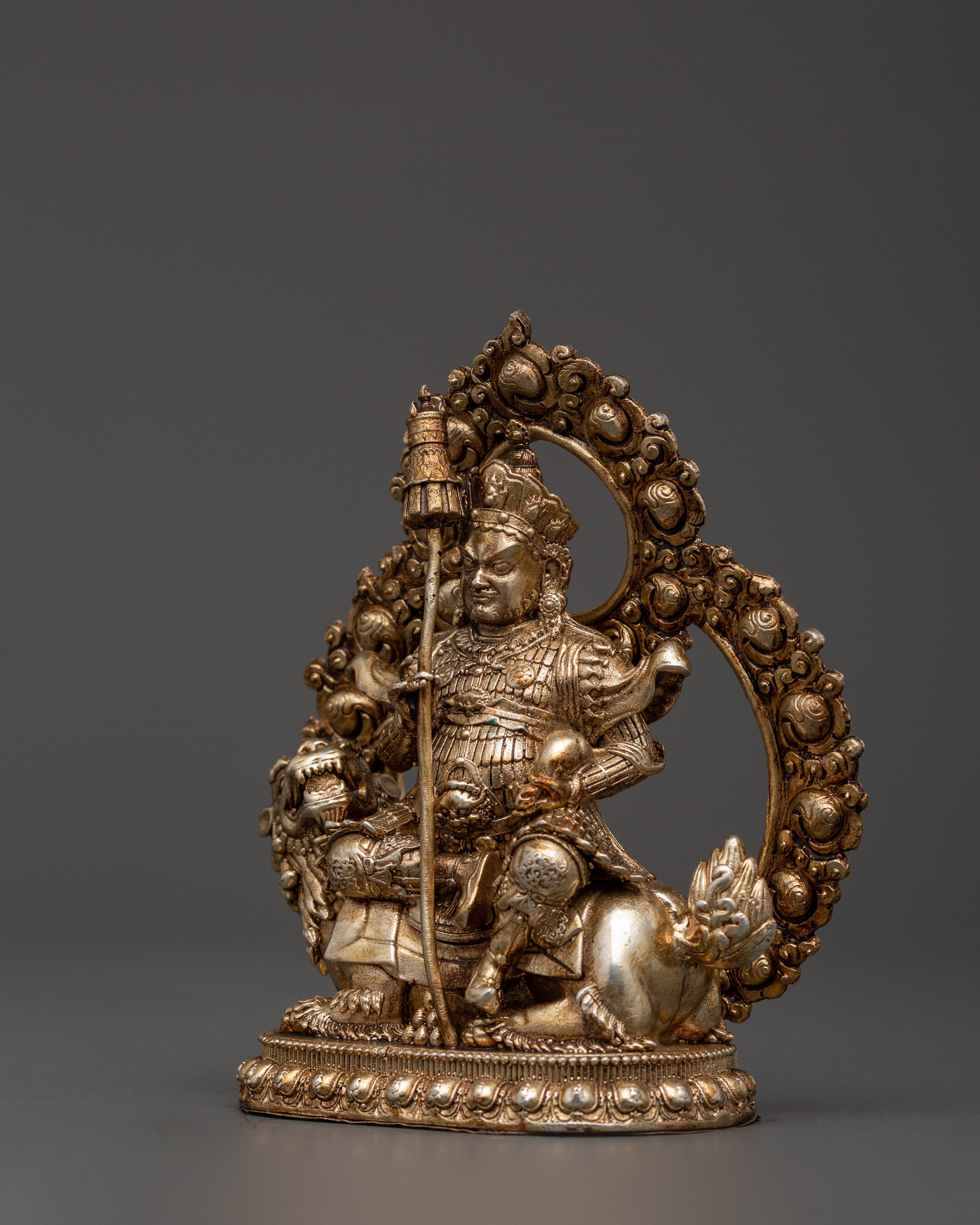 Oxidized Copper Silver-Plated Namtoshe Statue | Tibetan Guardian of Wealth & Protection