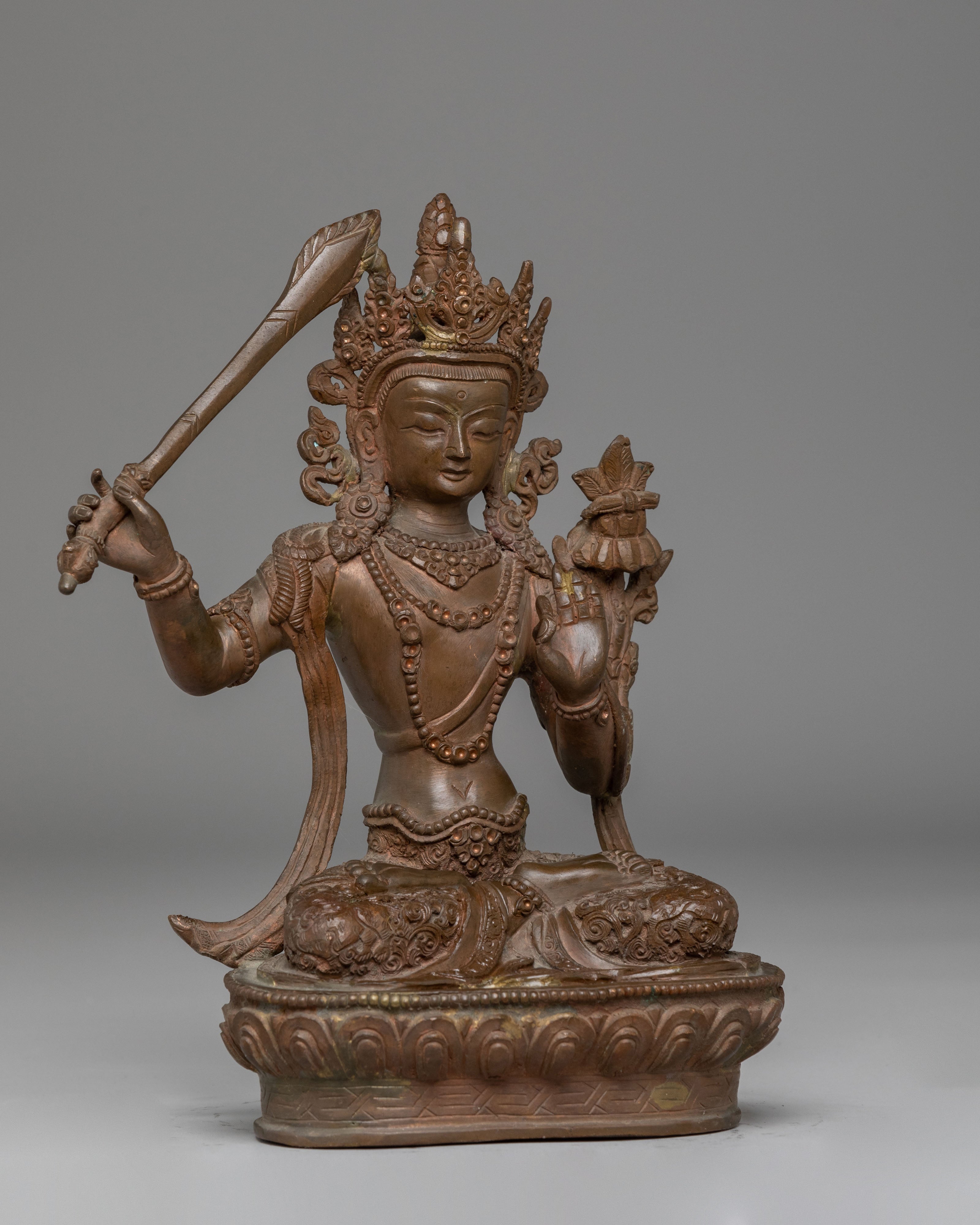 Sacred Wisdom Symbol Manjushri Statue | Tibetan Manjushri Oxidized Copper Art