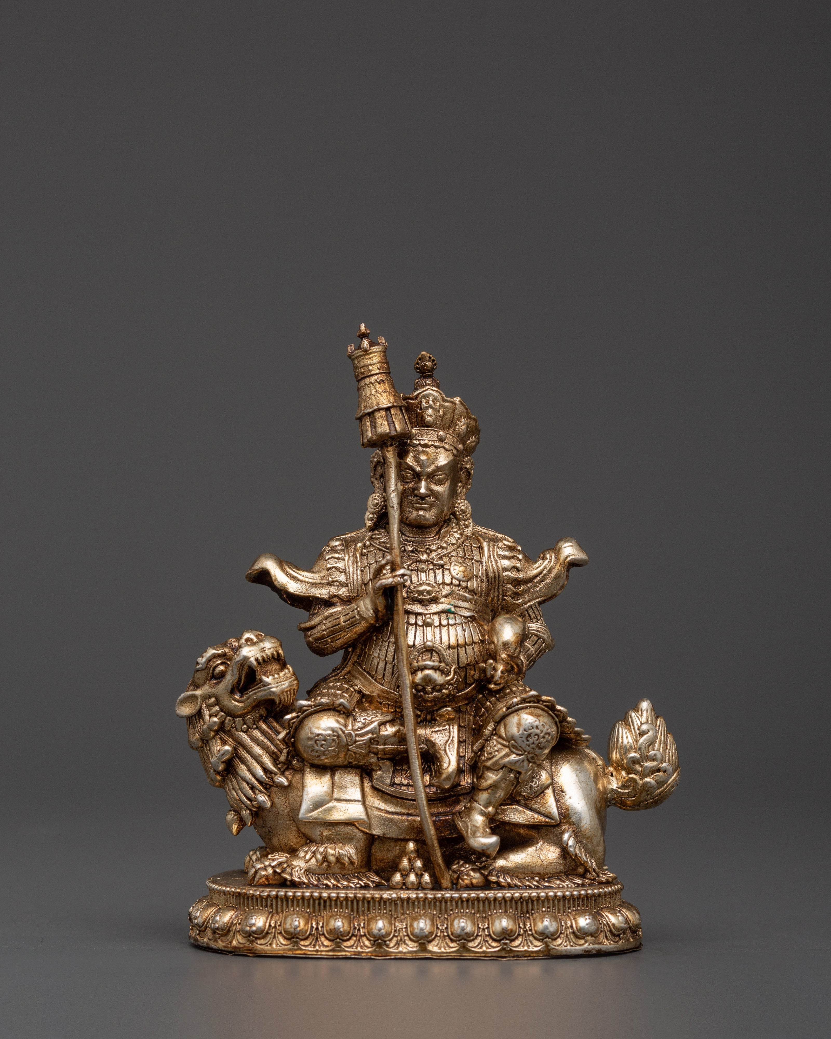 Oxidized Copper Silver-Plated Namtoshe Statue | Tibetan Guardian of Wealth & Protection