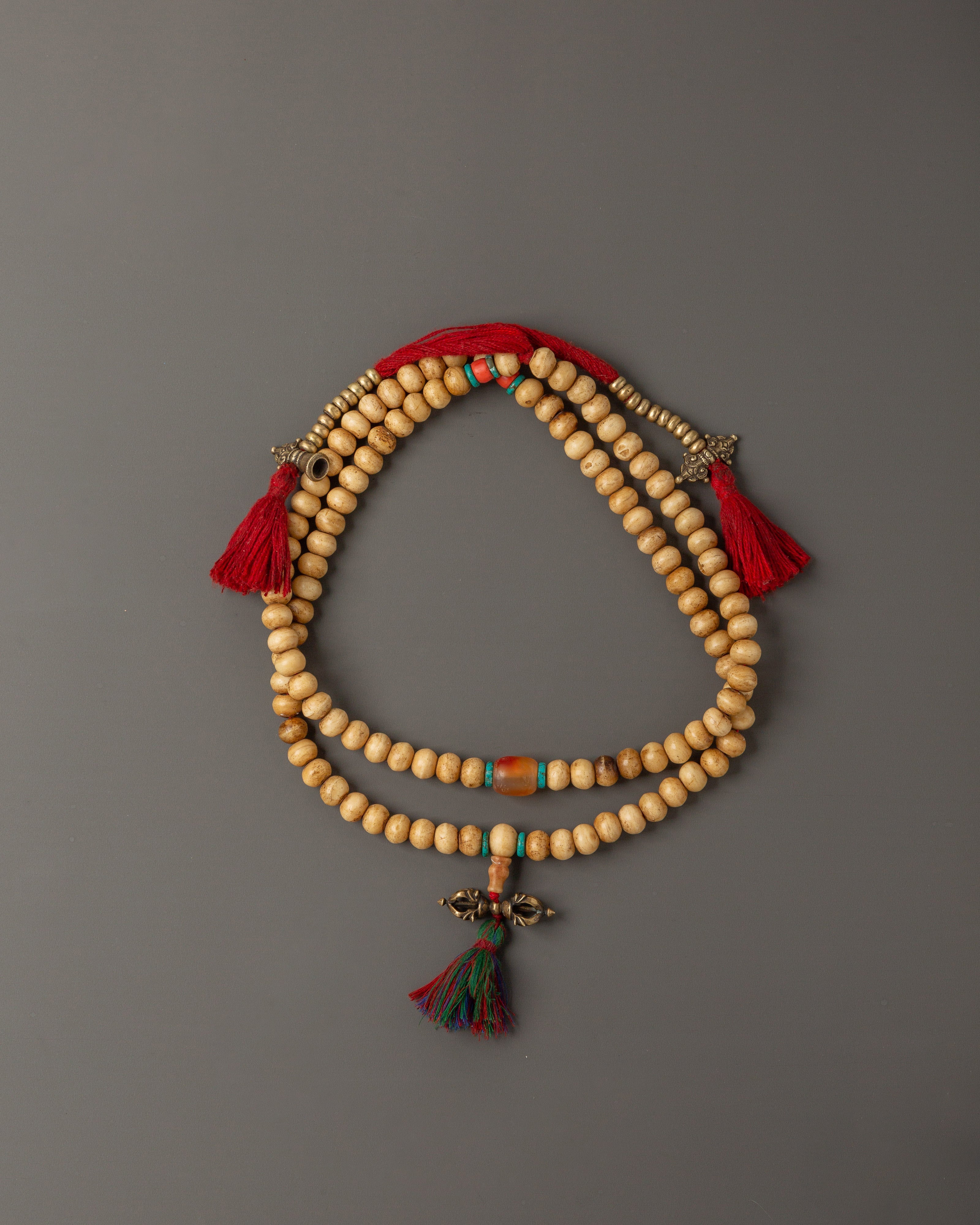 Tibetan Mala Beads with Bronze Vajra | 108 Bead Prayer Necklace