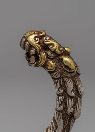 Exquisite Newari Dragon-Head Bracelet | Vintage Silver Bracelet with Gold Accents