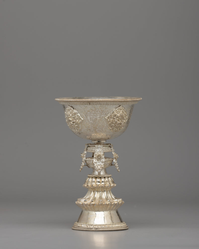 Handcrafted Silver Tibetan Butter Lamp 