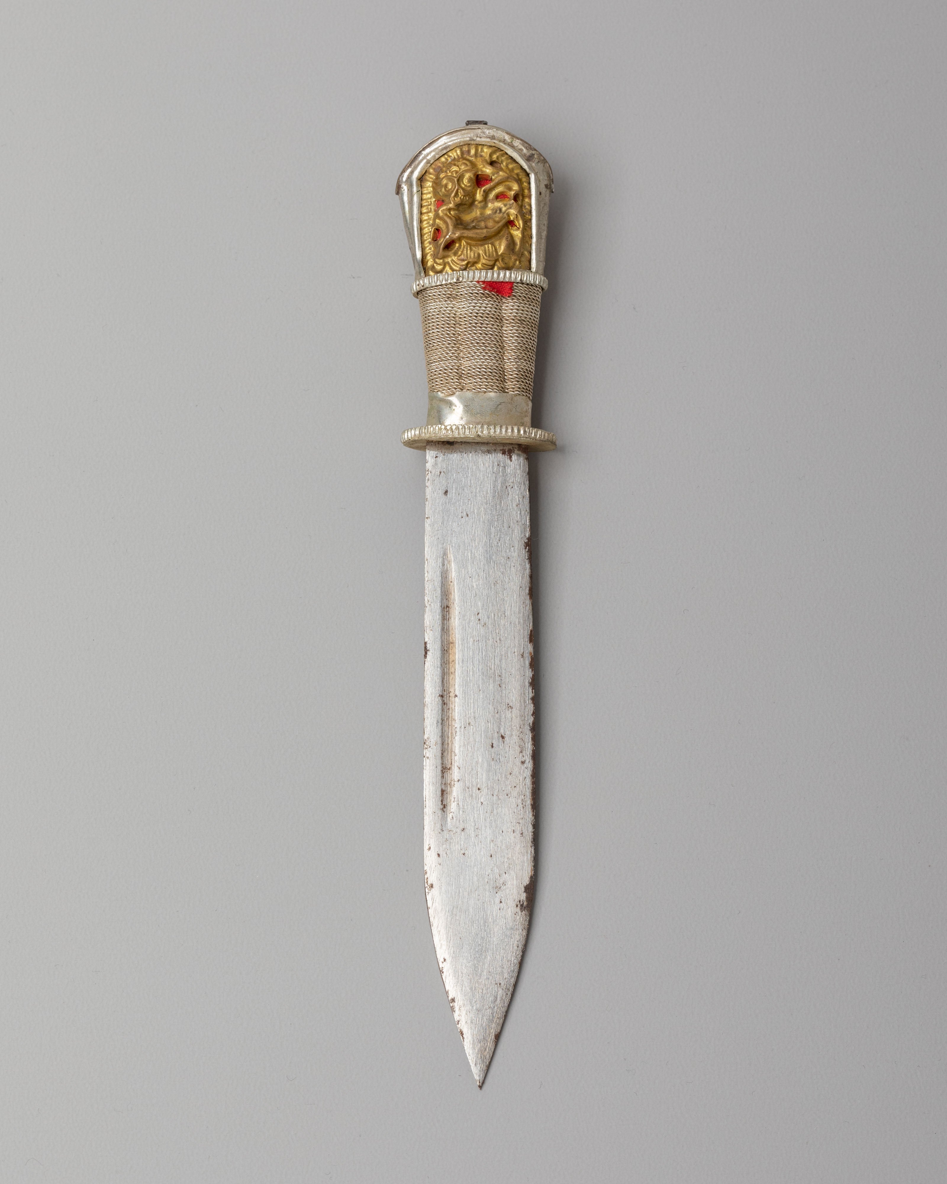 Buddhist Ceremonial Ritual Knife | Silver and Gold Plated Himalayan Ritual Object