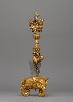 Buddhist Phurba with Iron Blade | Gold-Plated Copper Ritual Dagger