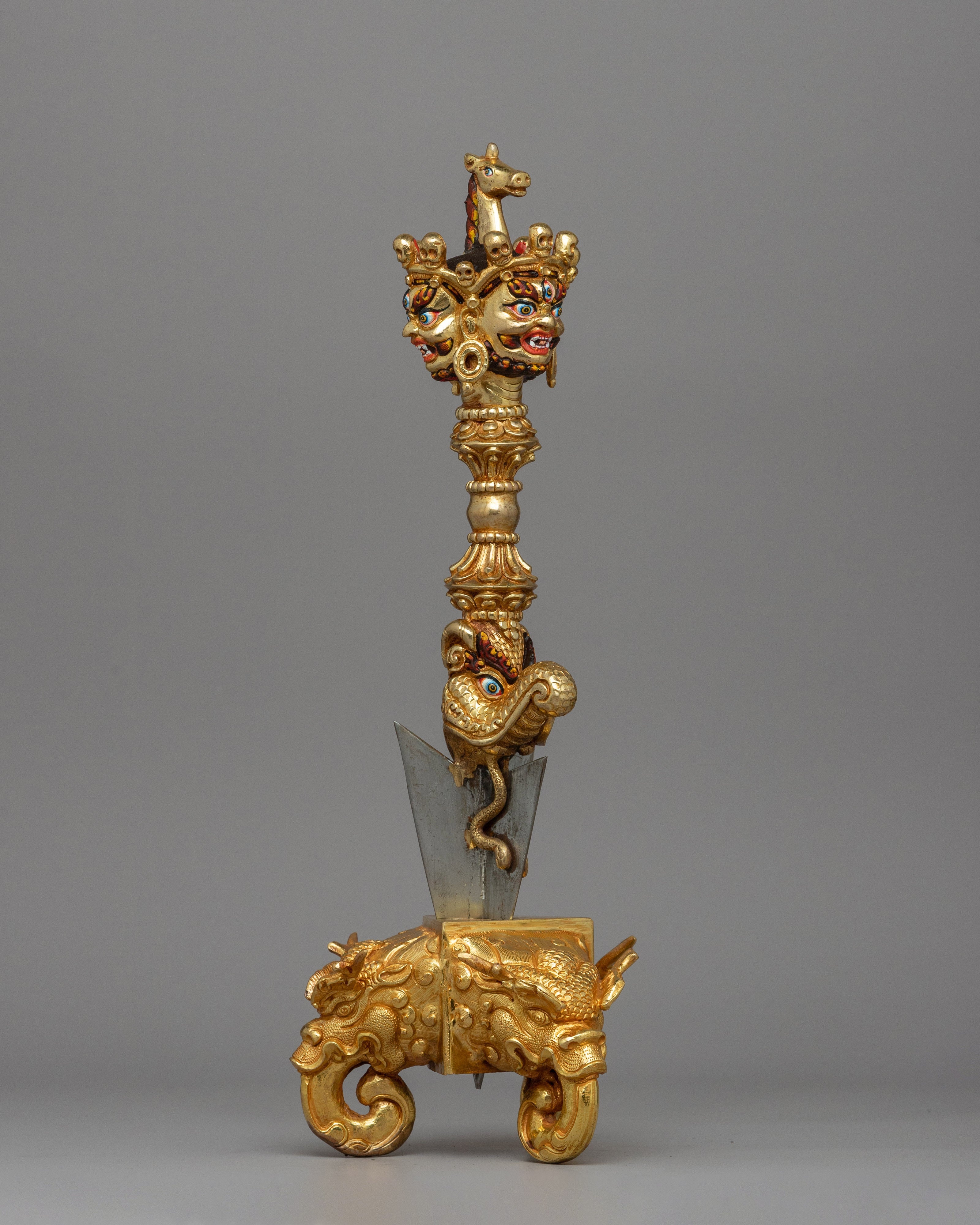 Buddhist Phurba with Iron Blade | Gold-Plated Copper Ritual Dagger