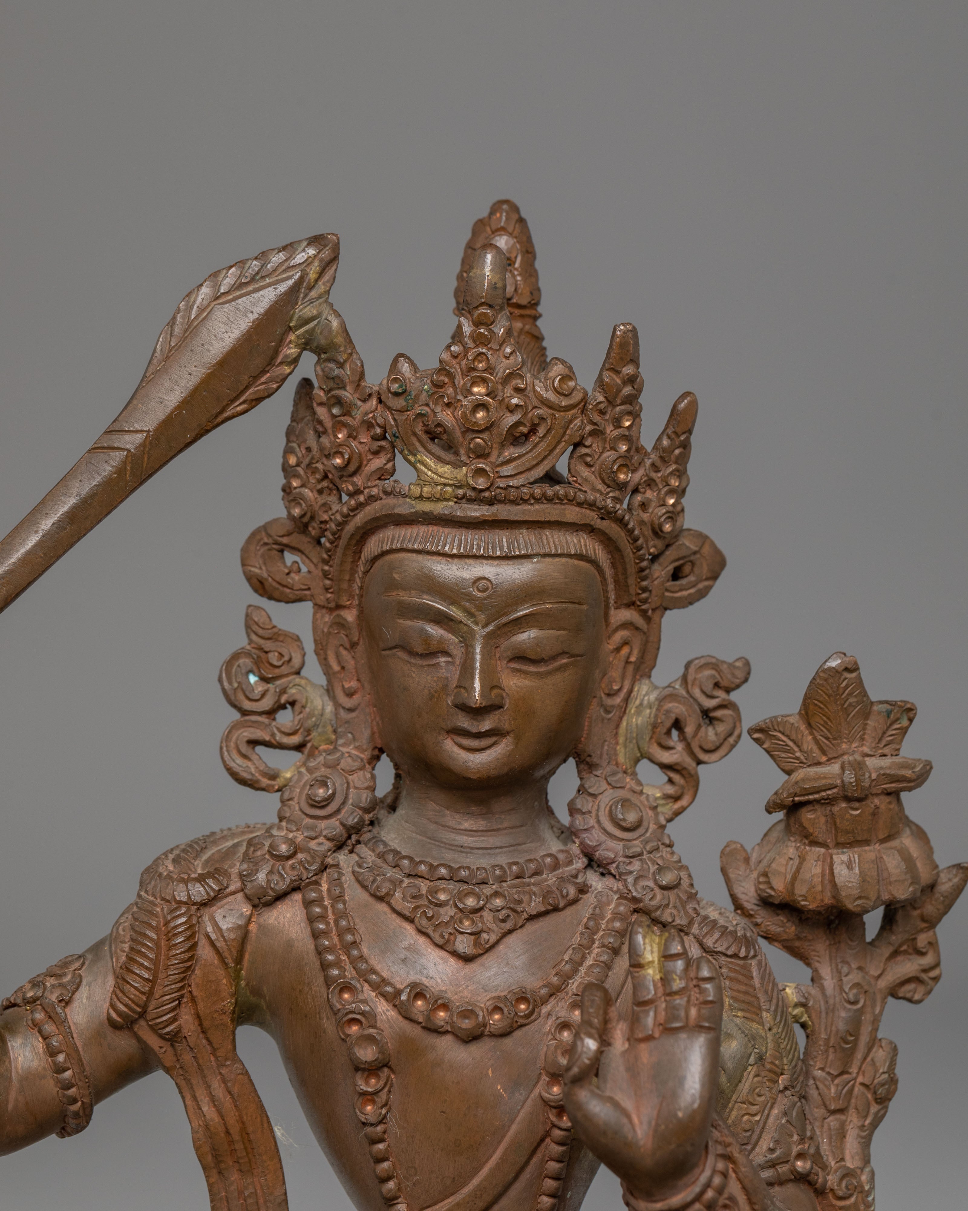 Sacred Wisdom Symbol Manjushri Statue | Tibetan Manjushri Oxidized Copper Art