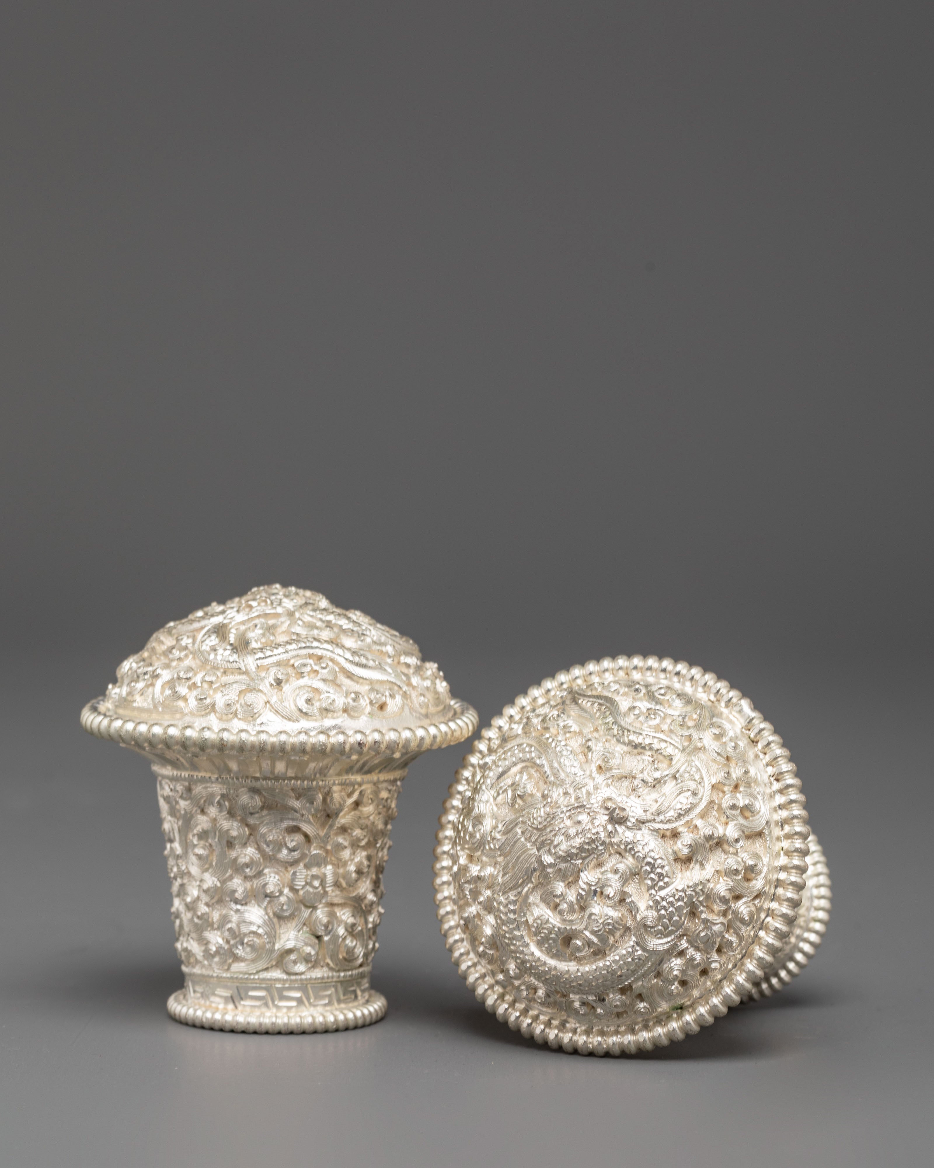 Handmade Silver Plated Brocade Stick Cap | Decorative Brocade Accessory