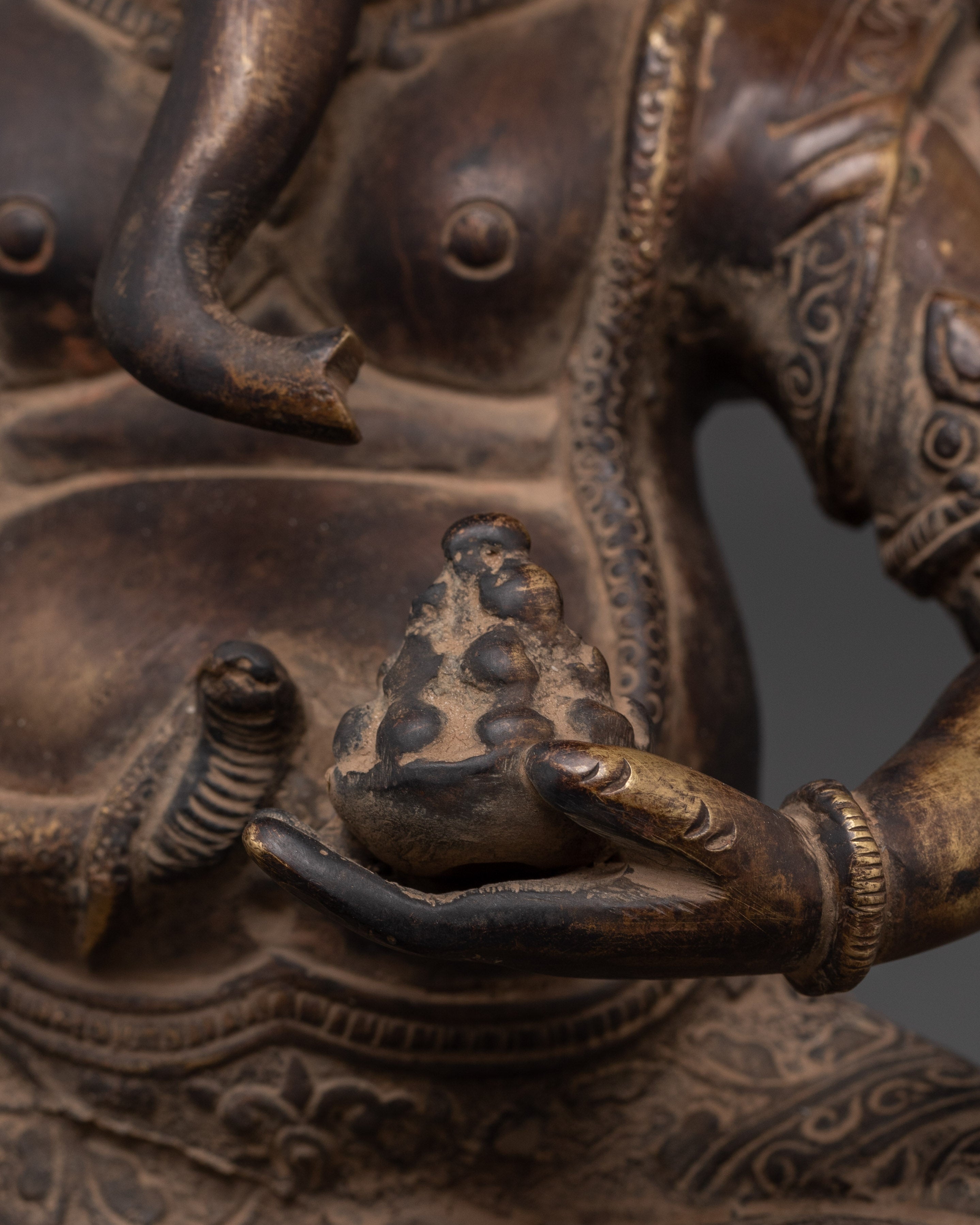 Sacred Ganesh Sculpture | Handcrafted Oxidized Brass Ganesha Statue