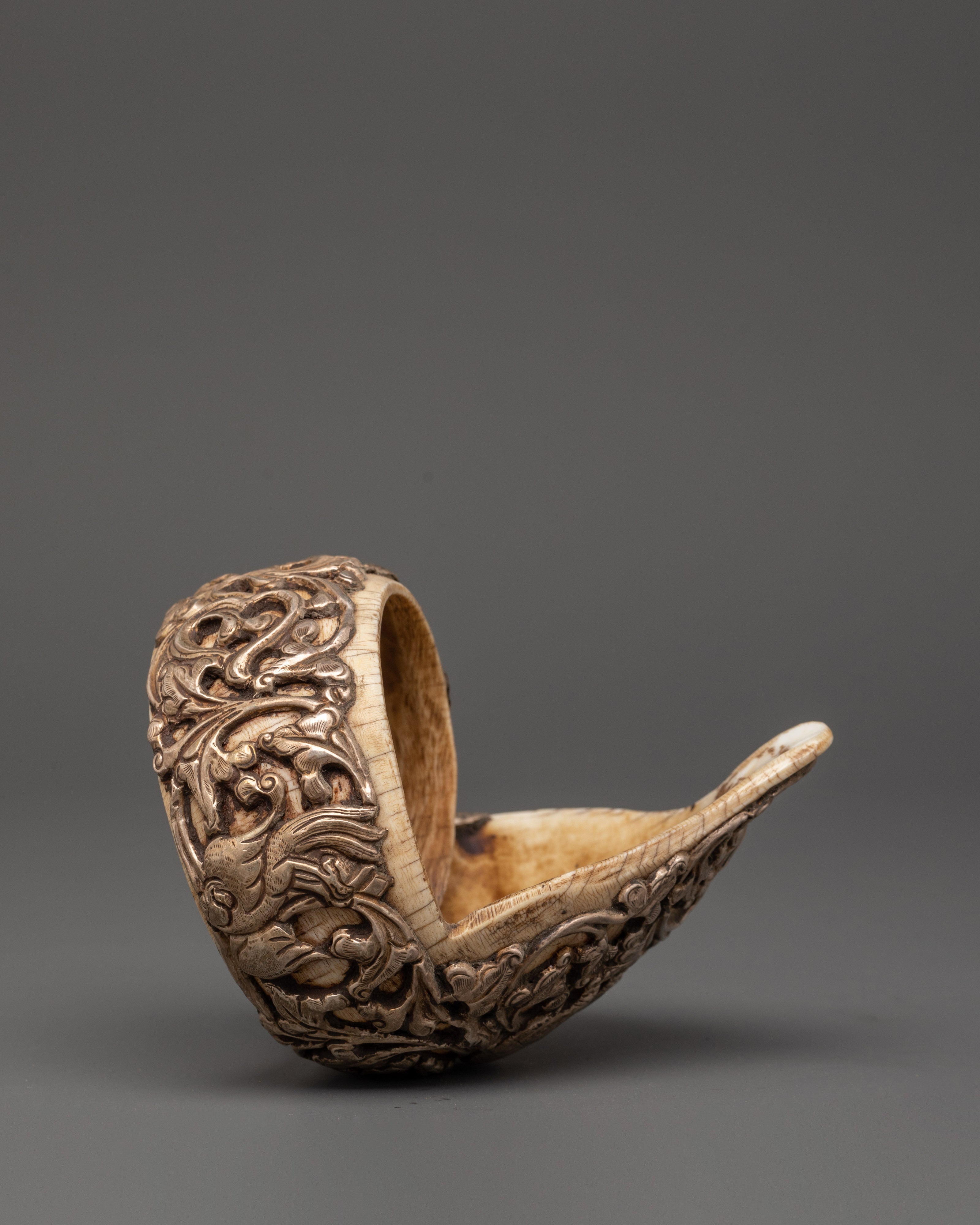 Elephant Carved Conch Shell Bangle | Himalayan Sacred Jewelry