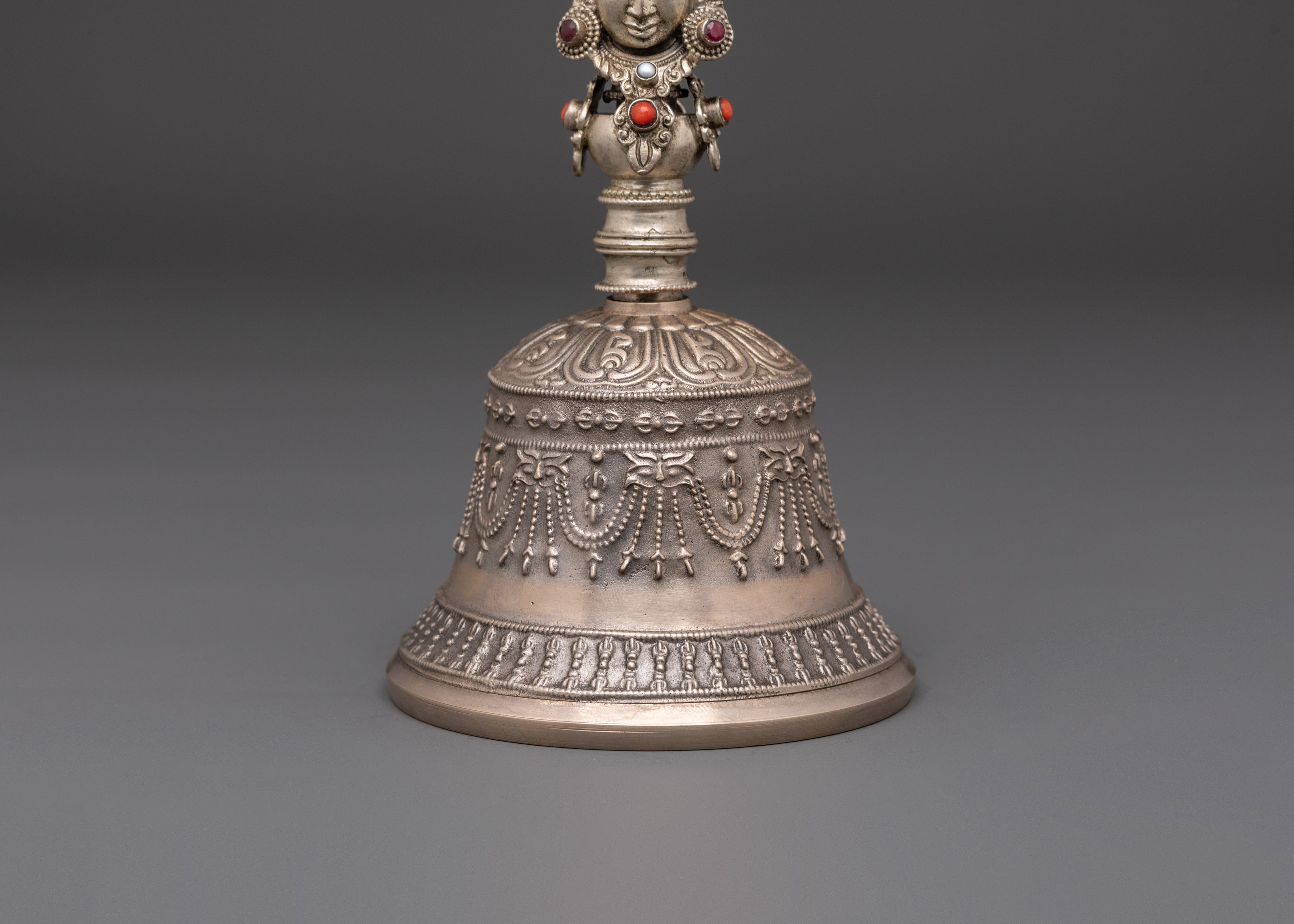 Bronze Bell And Vajra With Silver Handle | Tibetan Ritual Instruments for Spiritual Practice