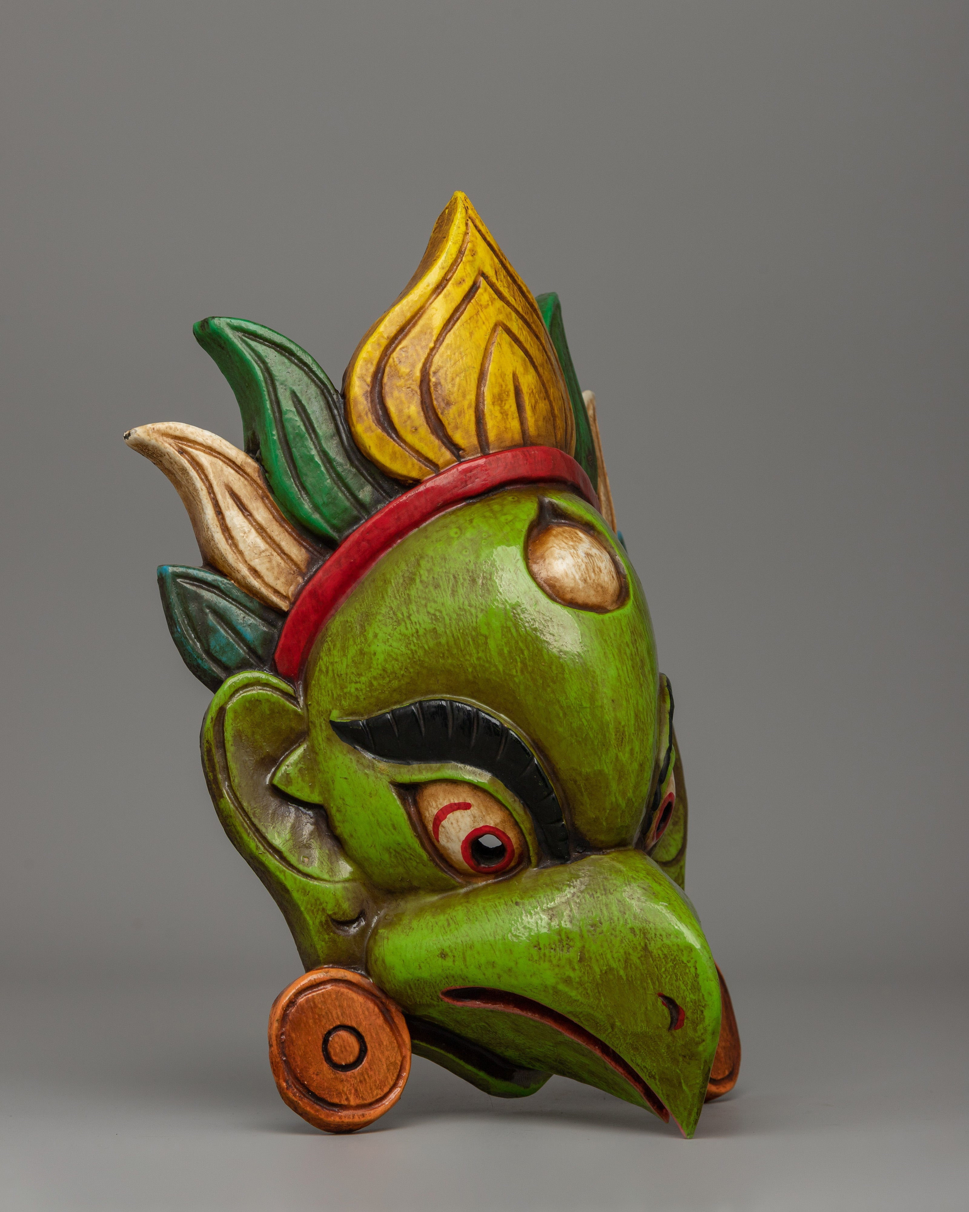 Green Garuda Mask | Handcrafted Wooden Spiritual Mask