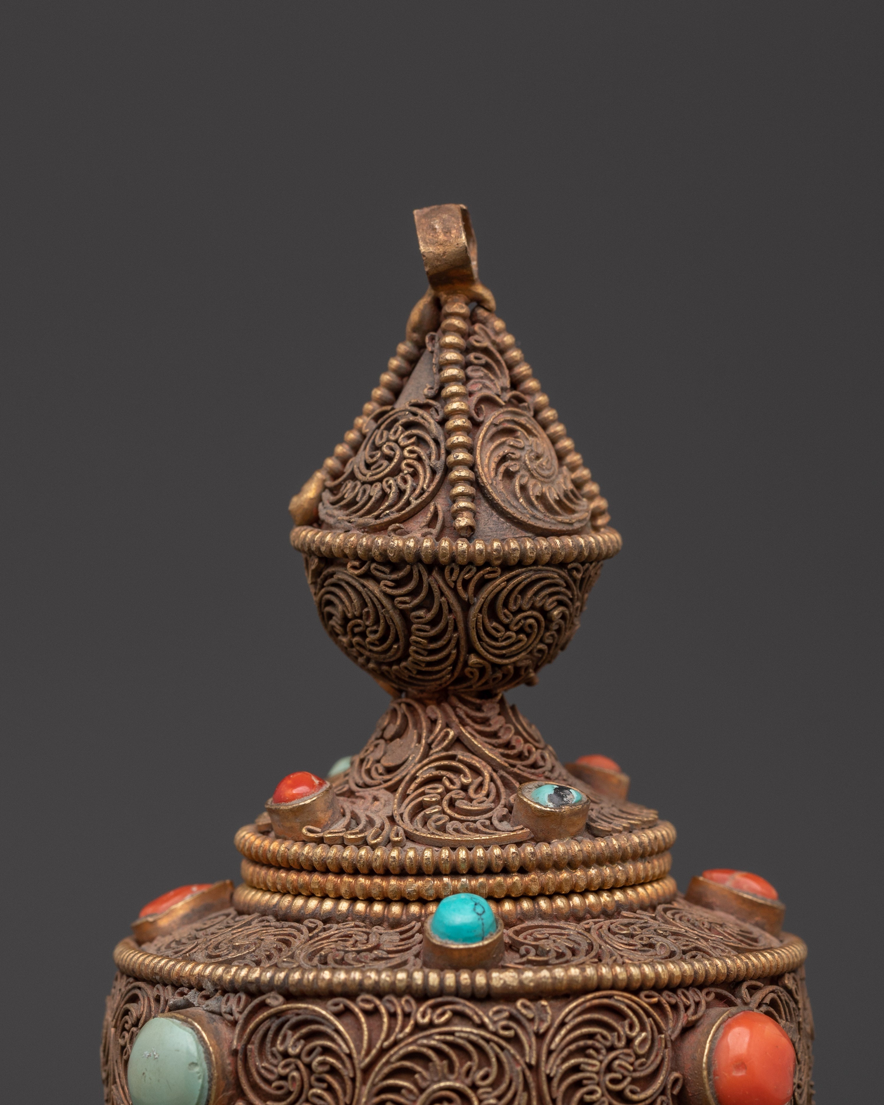 Handcrafted Tibetan Filigree Rice Pot | Copper Pot with Coral & Turquoise Inlays