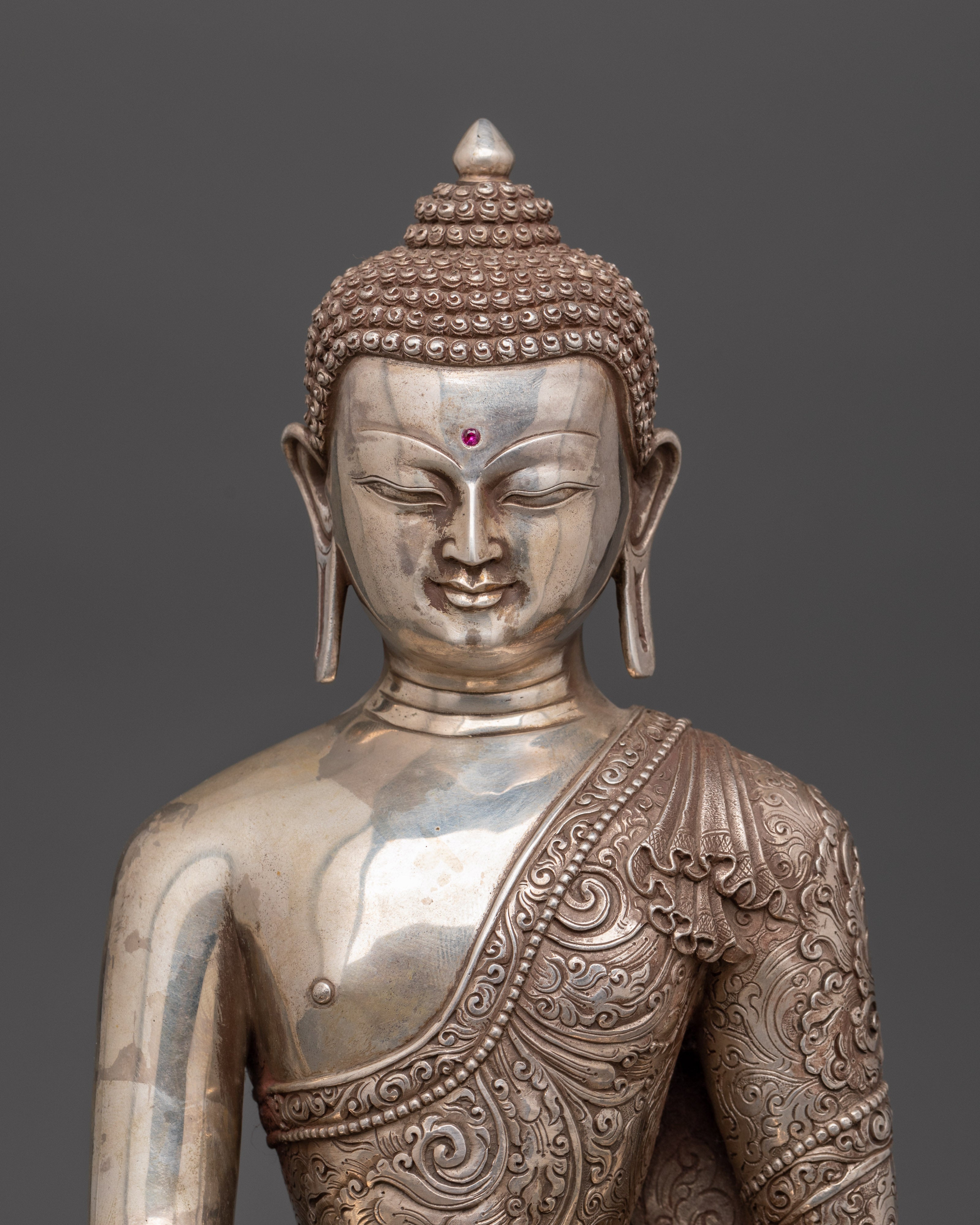 Pure Silver Shakyamuni Buddha Statue | Handcrafted Spiritual Decor