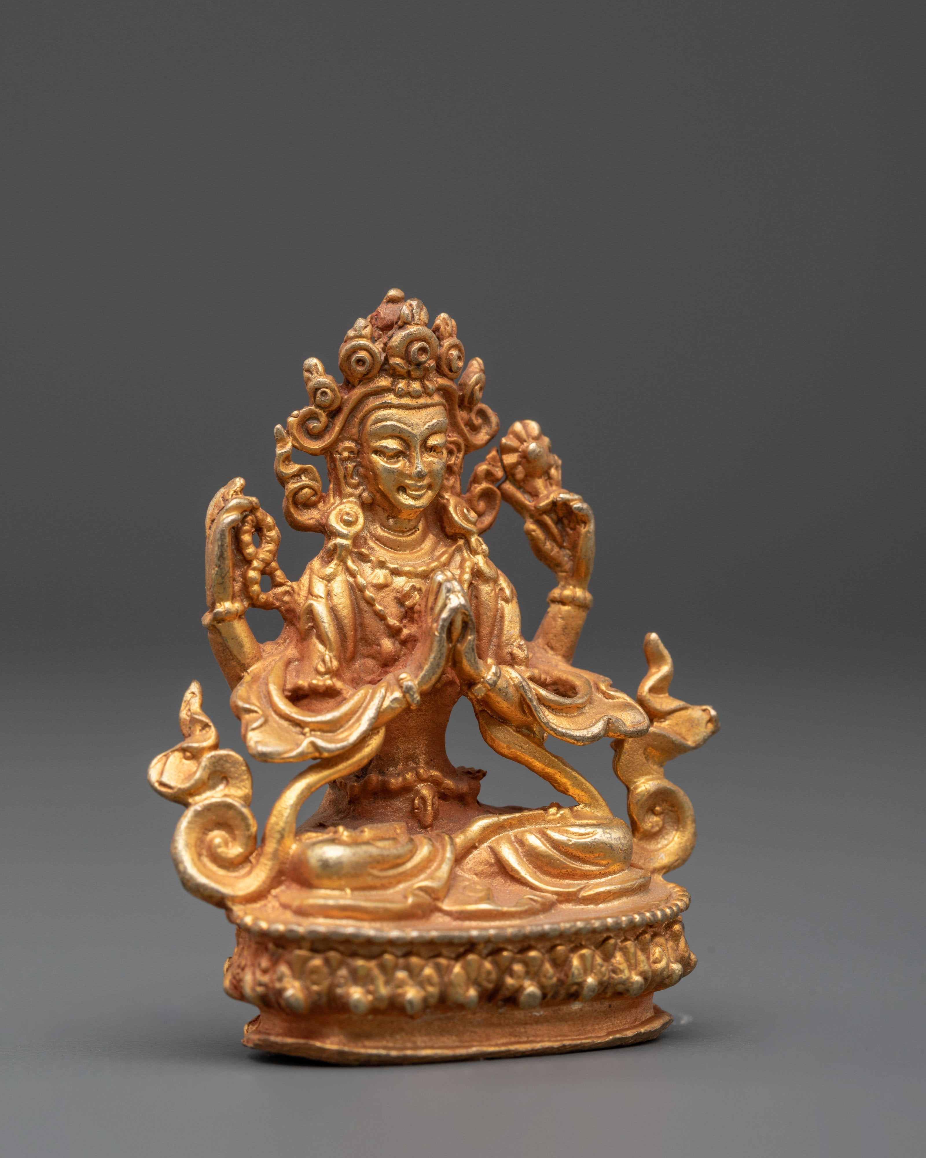 Handmade Gold Plated Chenrezig Statue | Tibetan Compassion Figurine