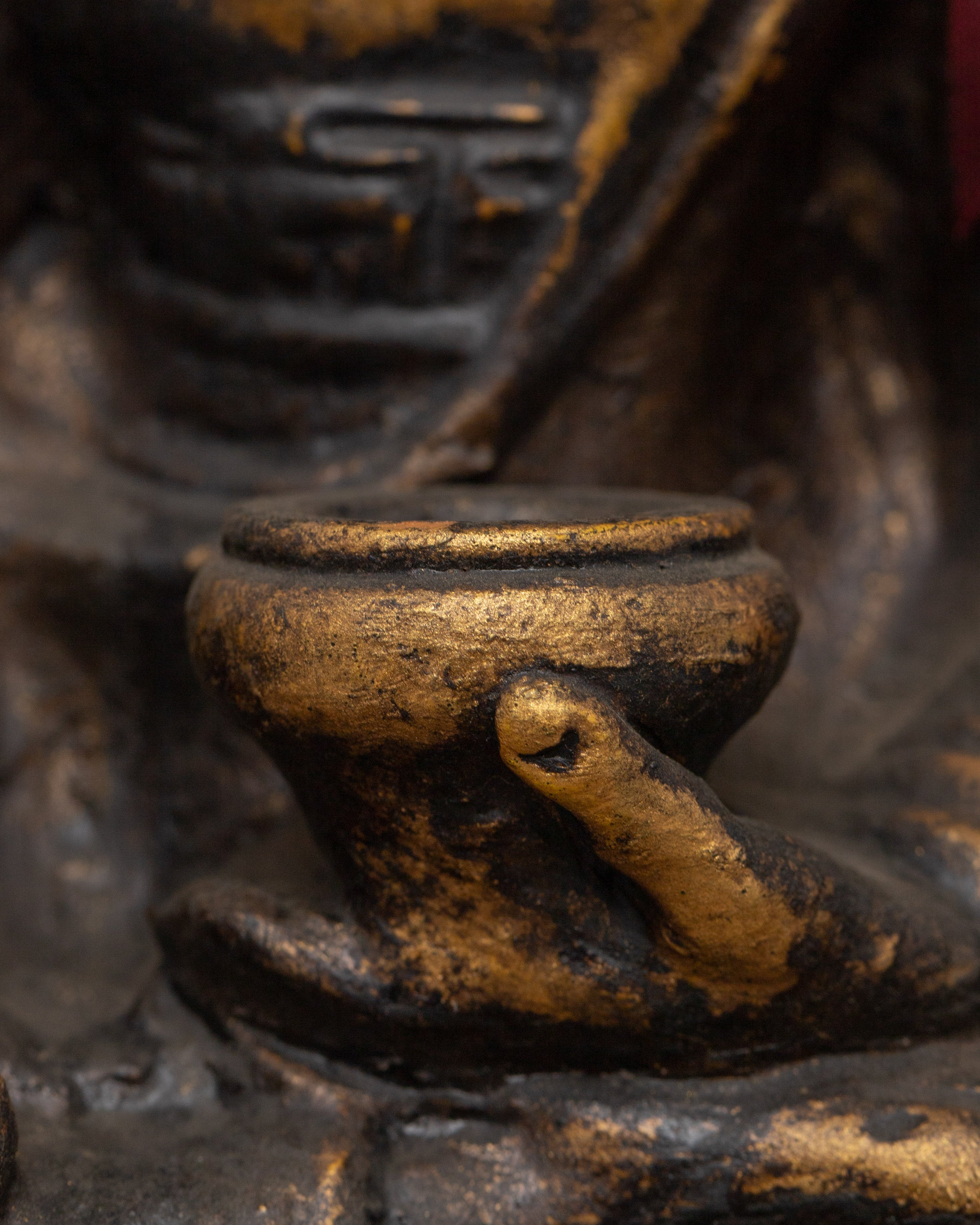 Shakyamuni Buddha Statue for Altar | Handcrafted Wood & Clay Sculpture