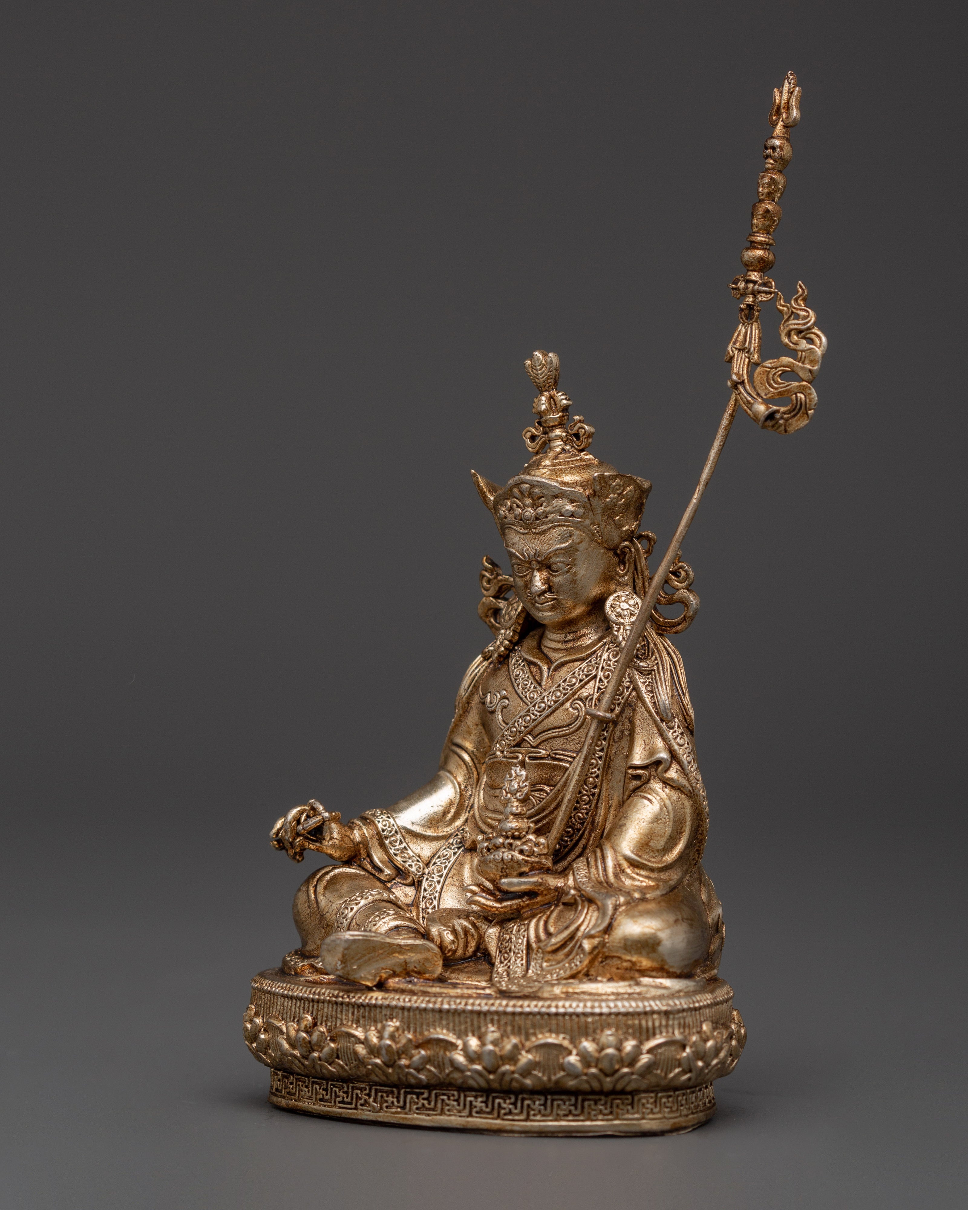 Gold-Plated Guru Rinpoche Statue in Copper | Sacred Sculpture