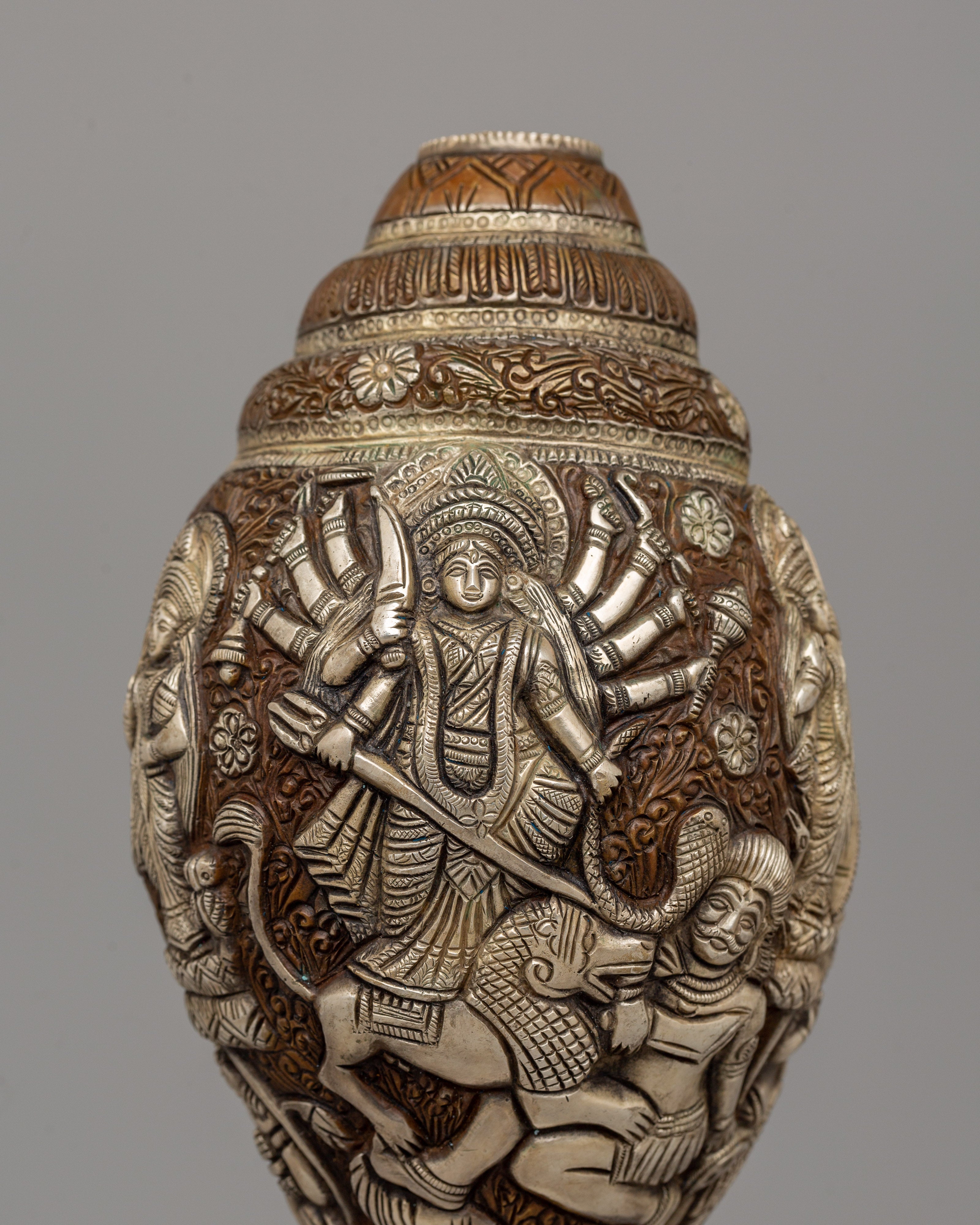 Silver-Plated Hindu Deity Sankha | Handcrafted Copper Ritual Conch Shell