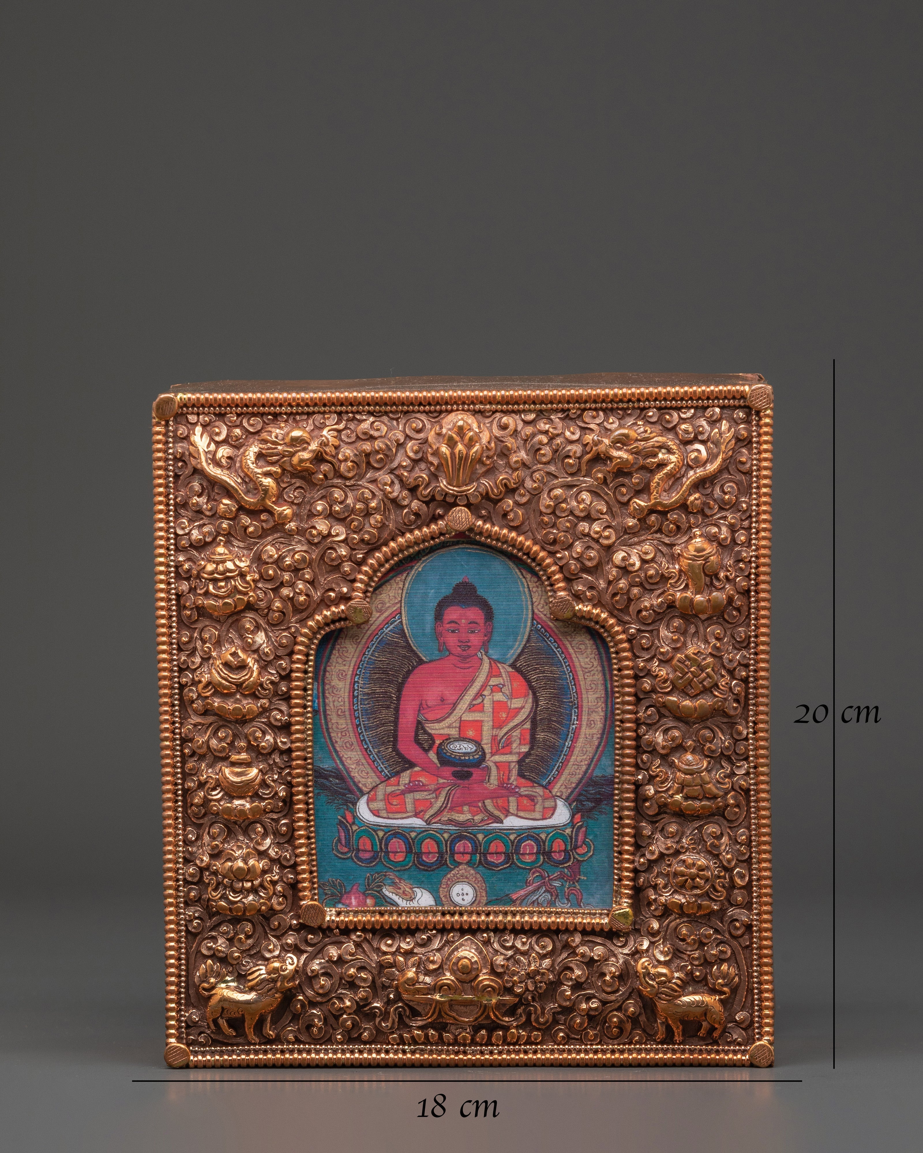 Copper Shakyamuni Buddha Ghau Box | Ritual Box for Sacred Artifacts