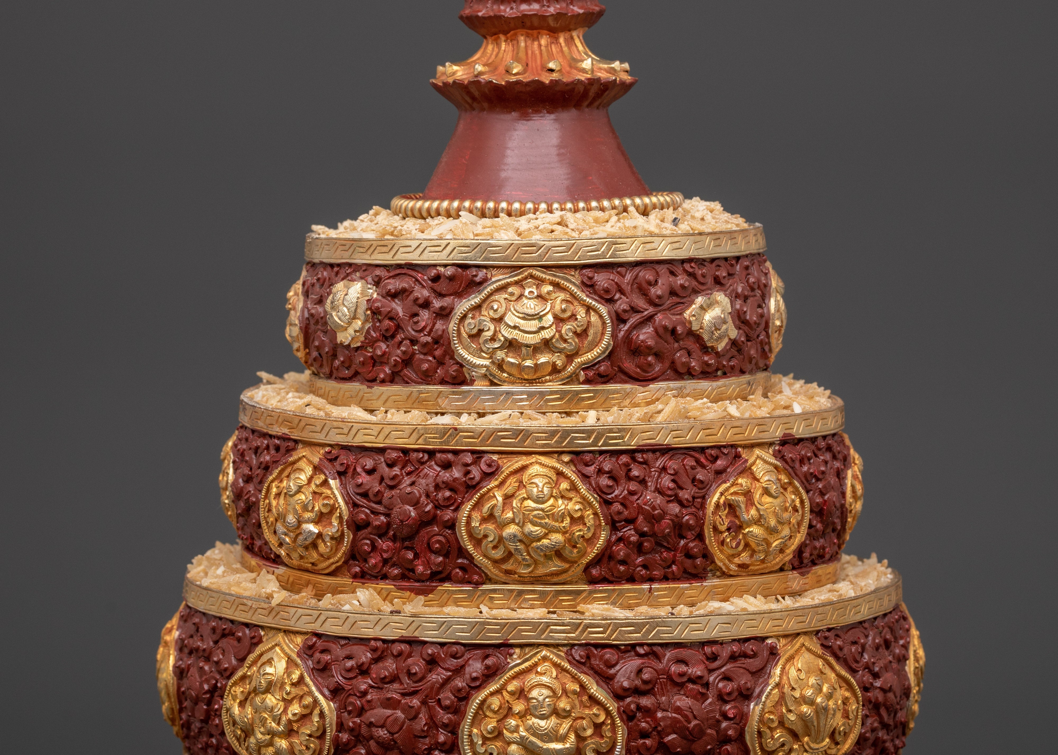 Mandala For Offering |  Copper with Gold Plating & Coral Stones