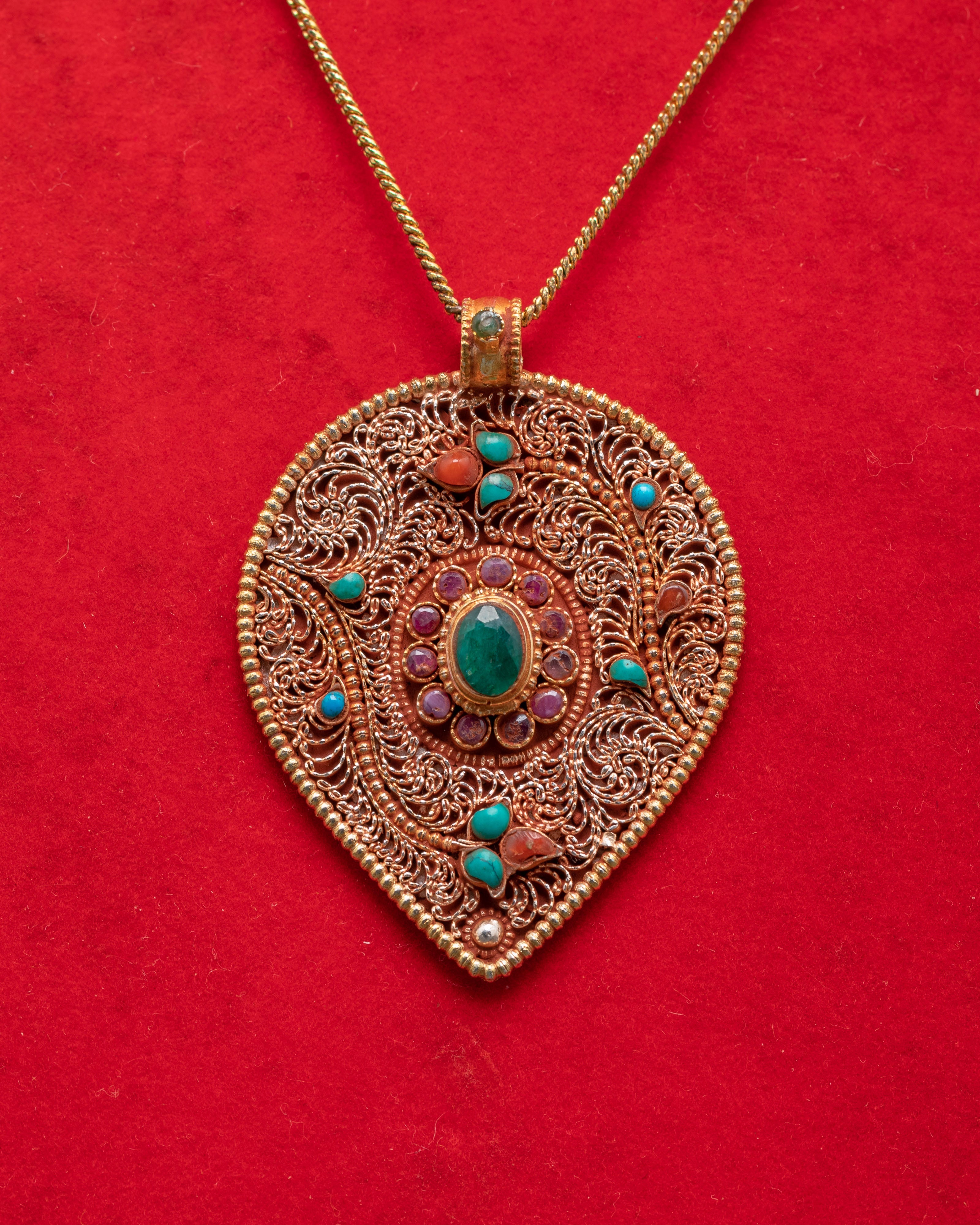Silver Locket with Coral | Turquoise and Ruby